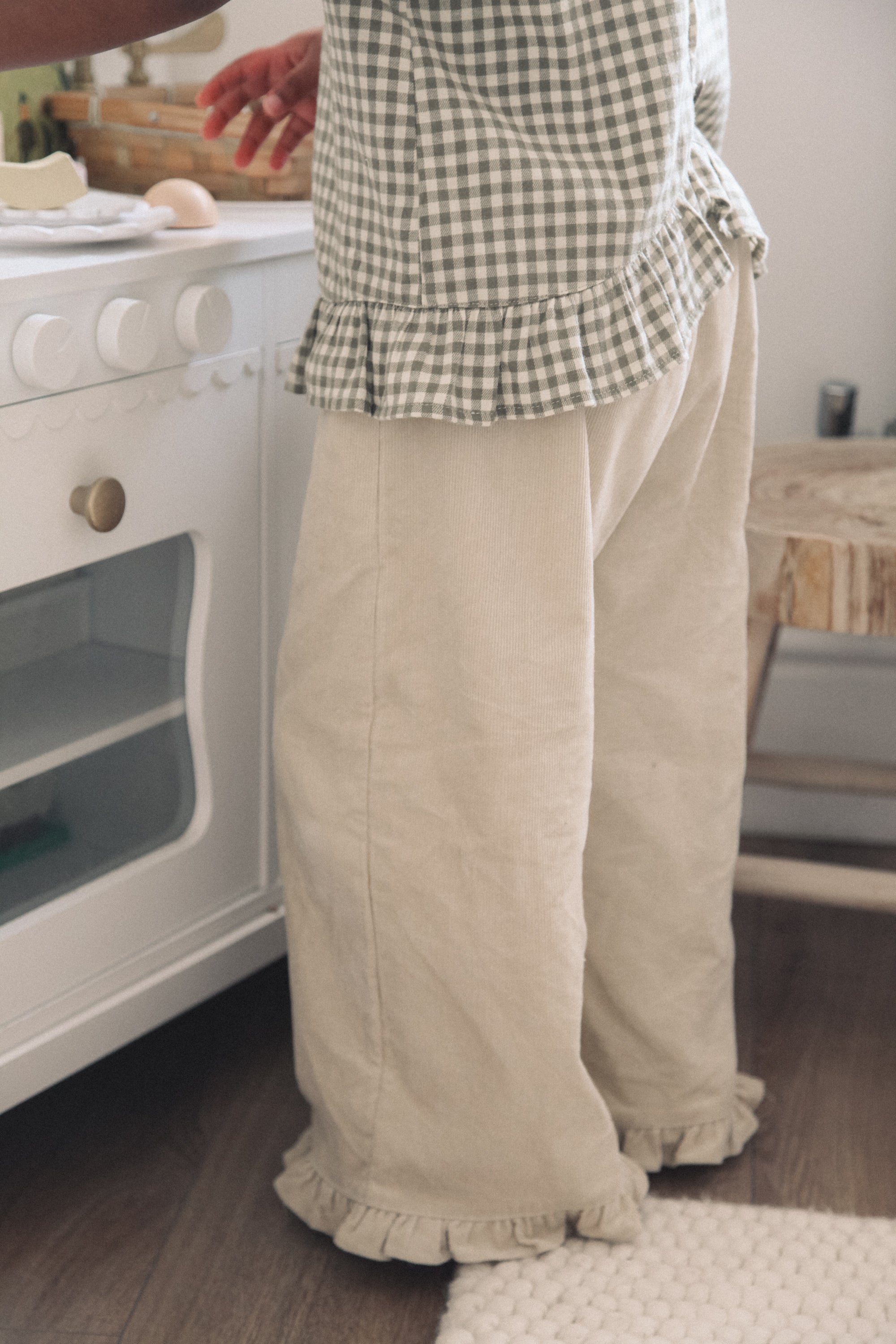 Beige/Cord Frill Hem Wide Leg Trousers