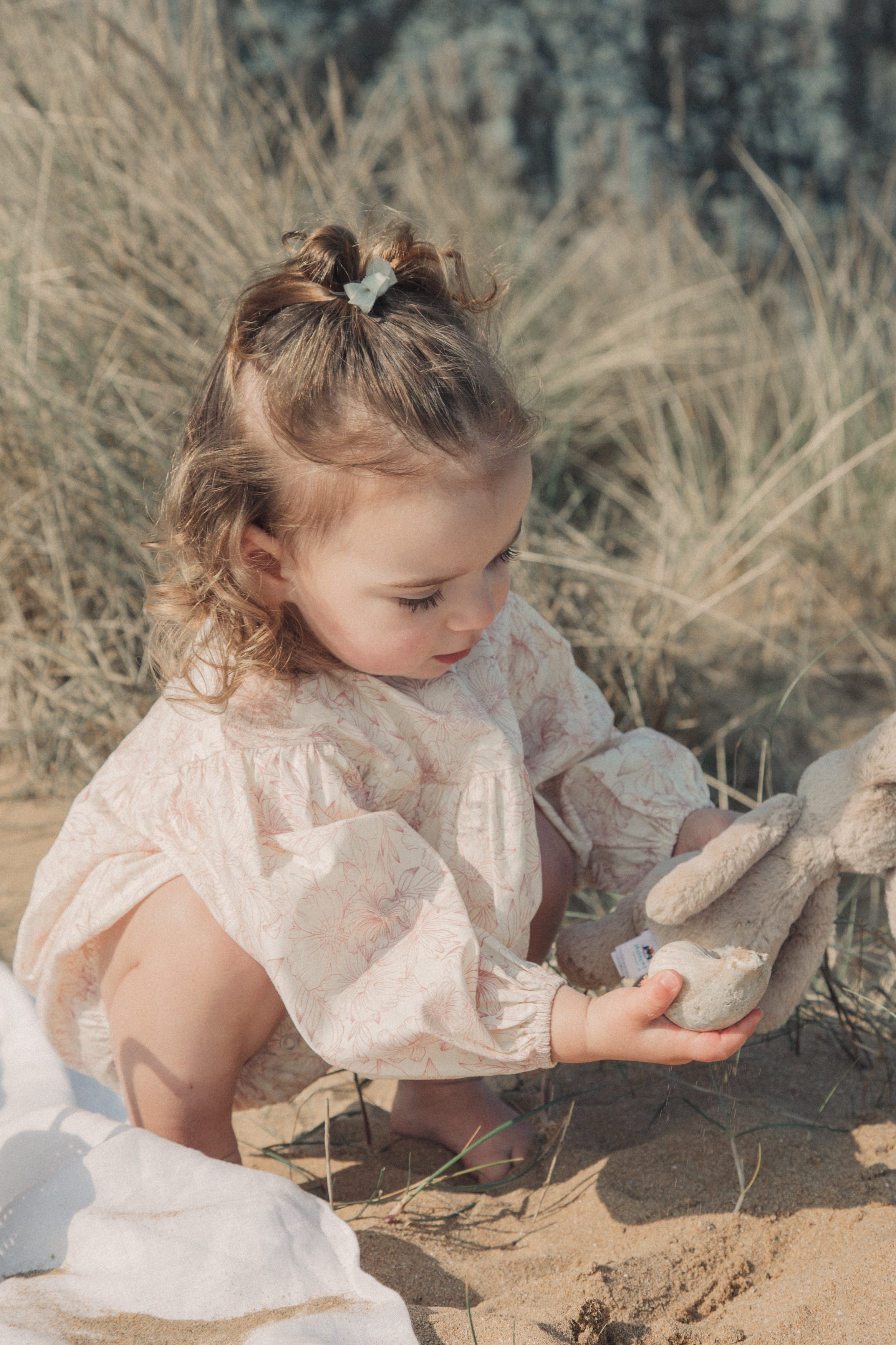 Pink/Toile Floral Long Puff Sleeve Romper