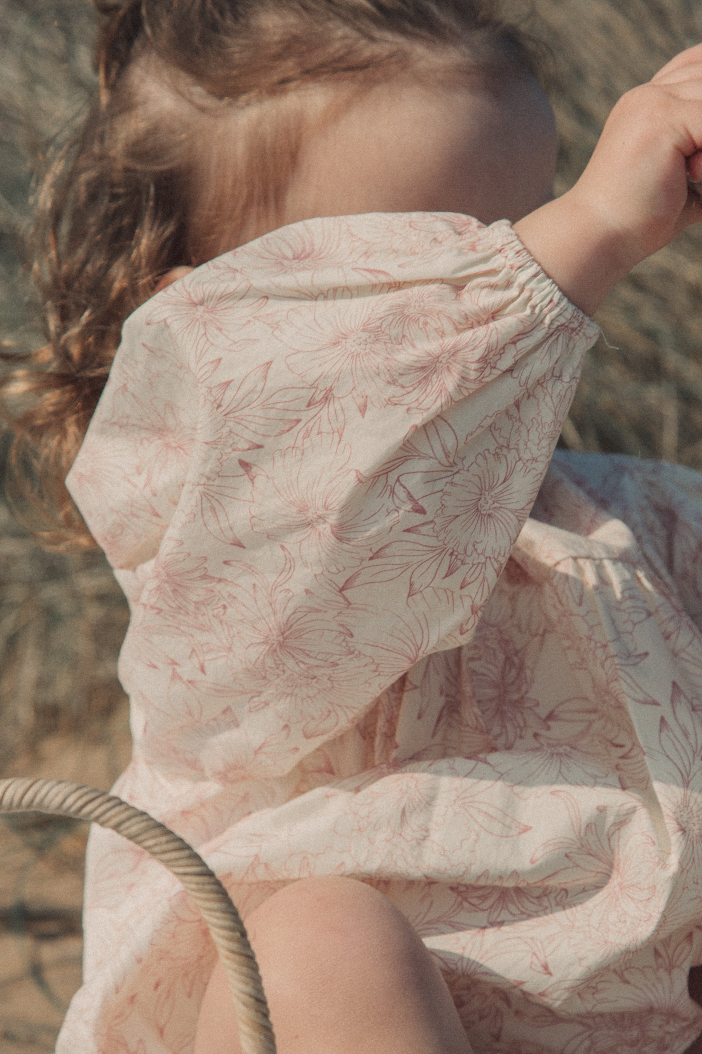 Pink/Toile Floral Long Puff Sleeve Romper