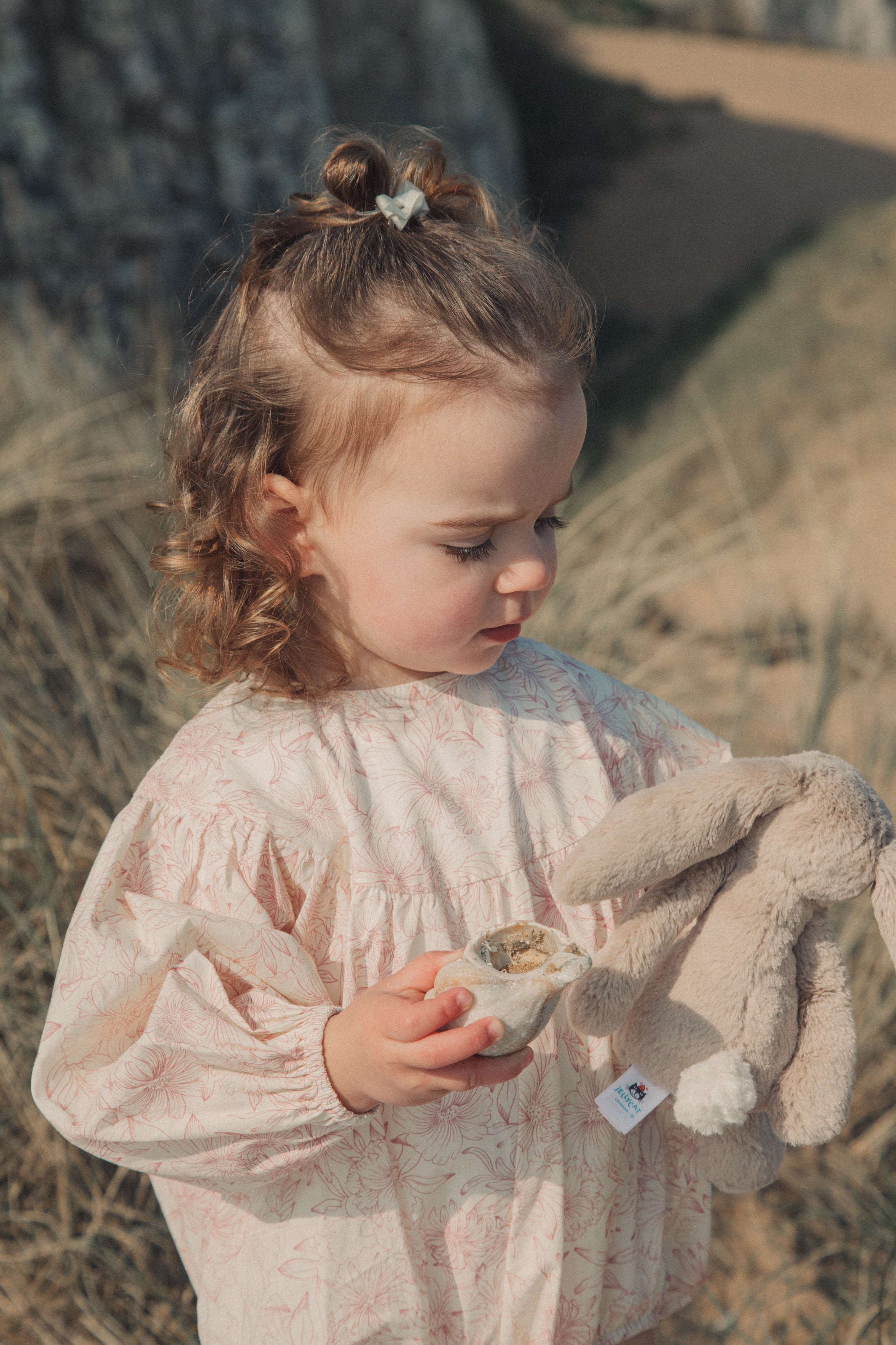 Pink/Toile Floral Long Puff Sleeve Romper
