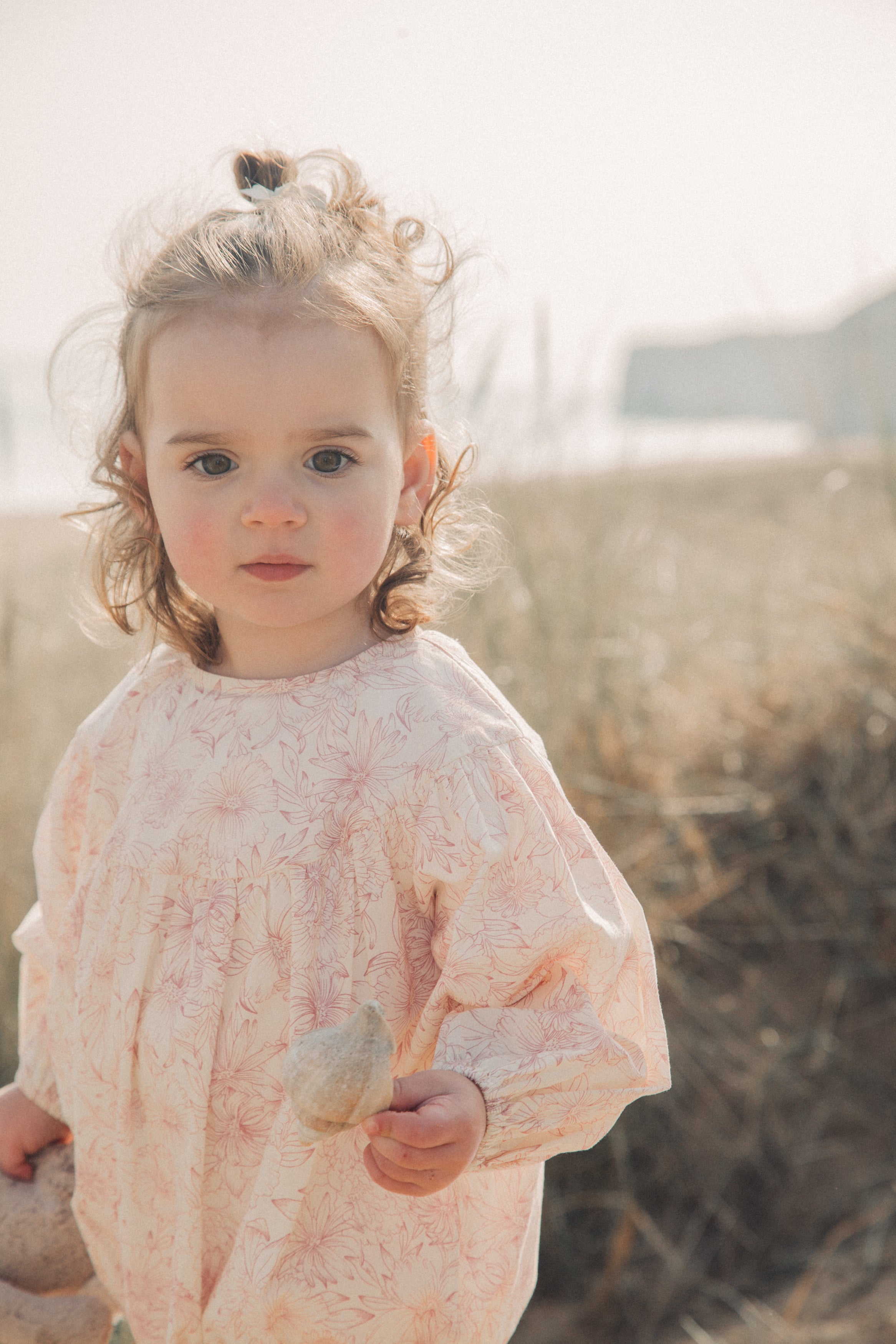 Pink/Toile Floral Long Puff Sleeve Romper