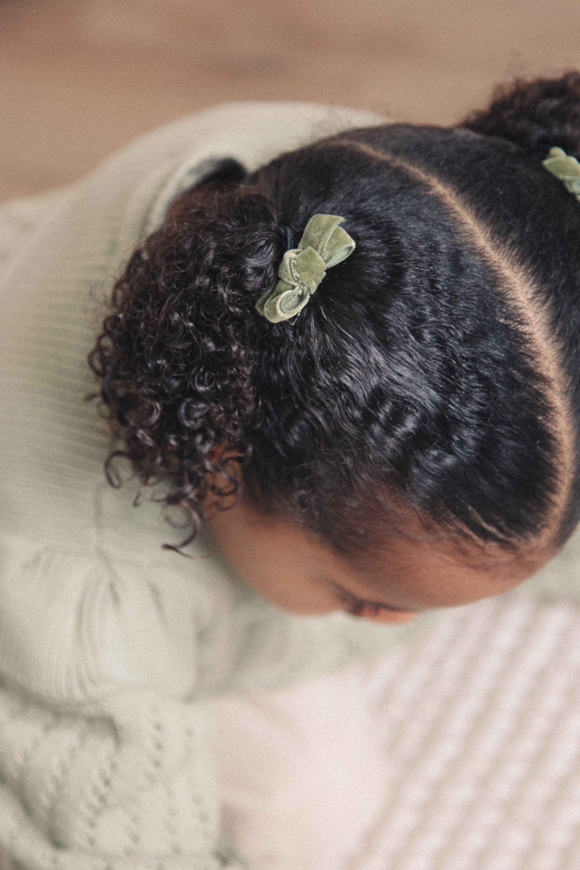 Sage Green Velvet Mini Bow Clips