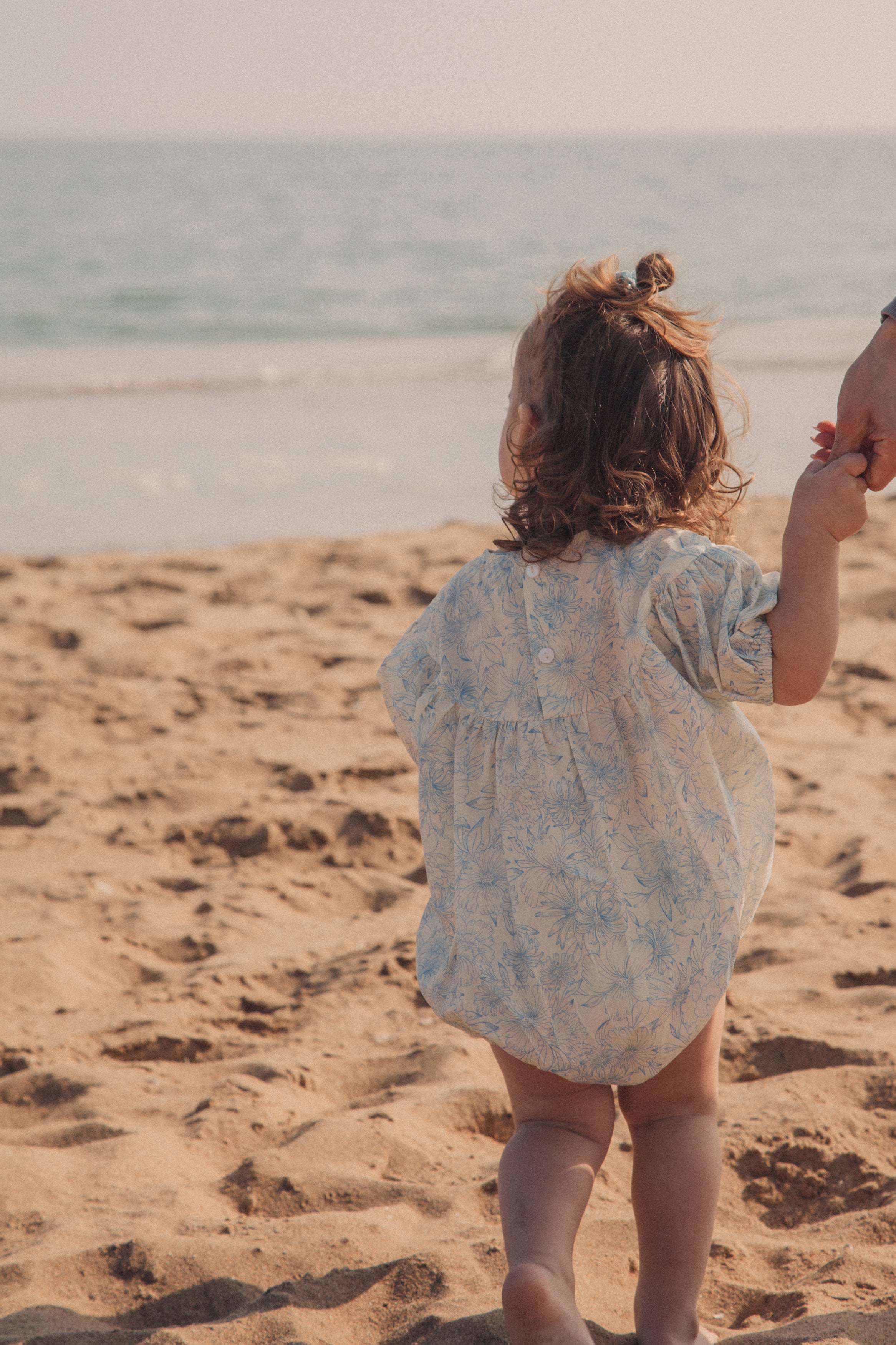Blue/Toile Floral Short Puff Sleeve Romper