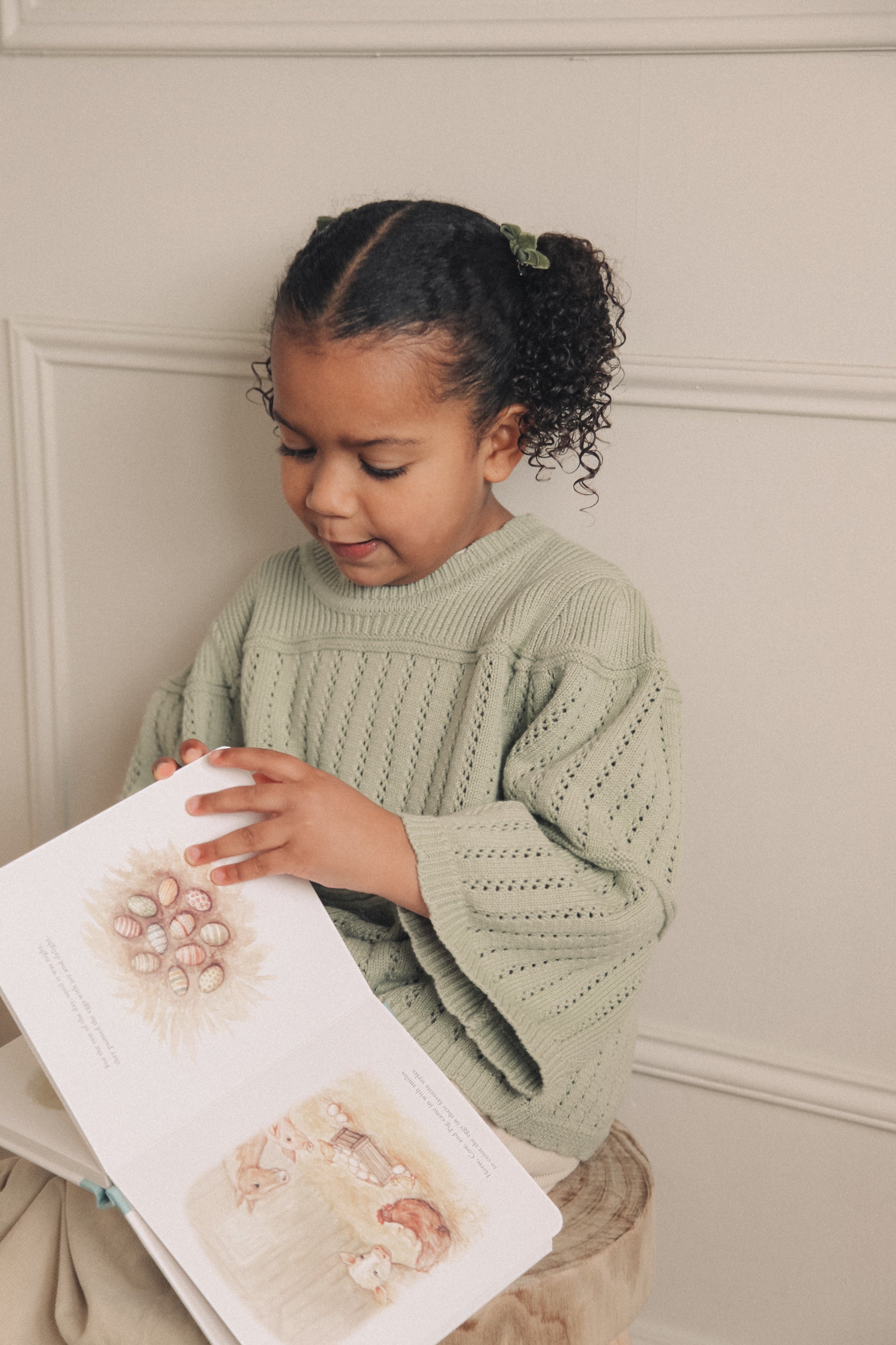 Sage Green Organic Cotton Flare Sleeve Openwork Knit Jumper