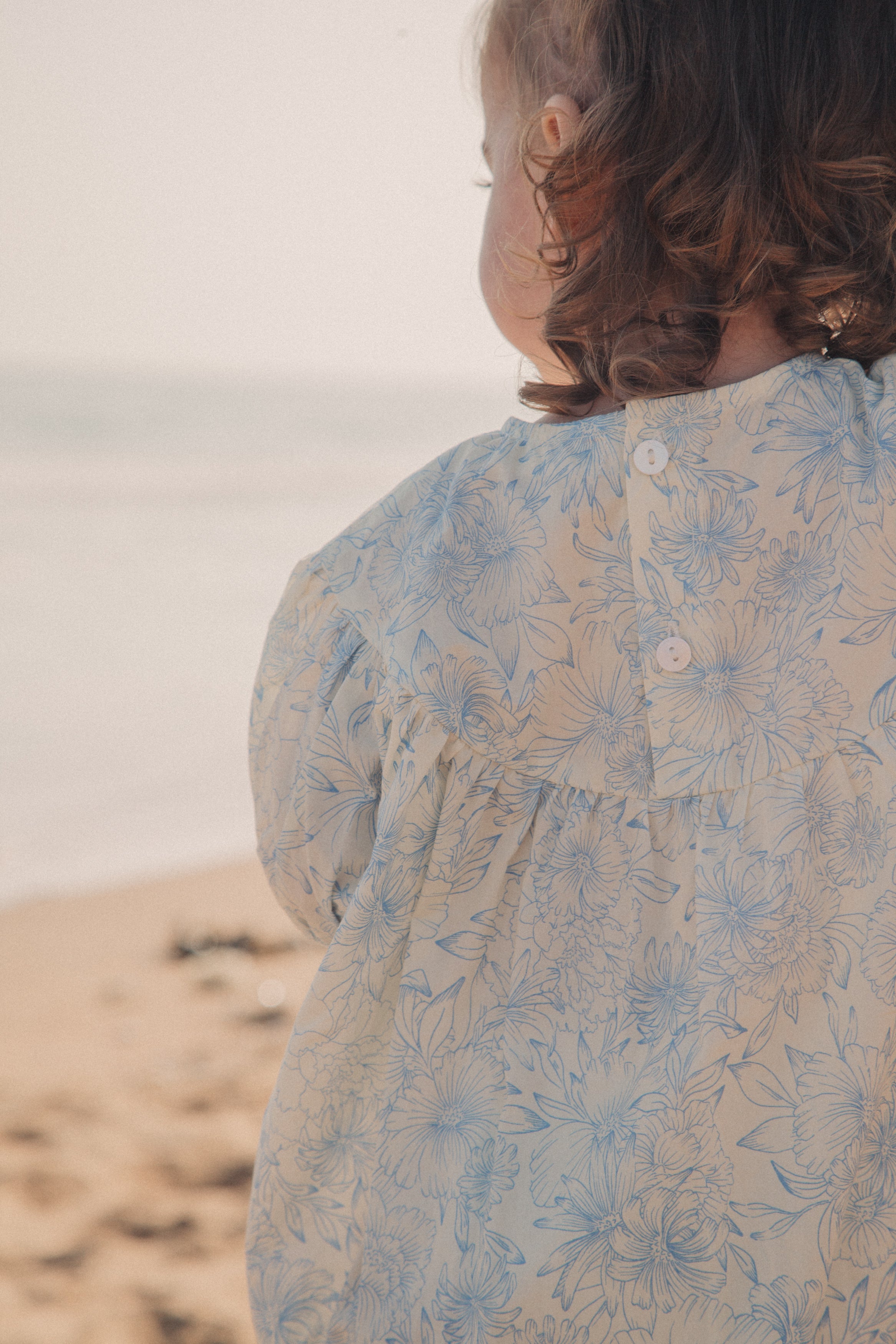 Blue/Toile Floral Short Puff Sleeve Romper