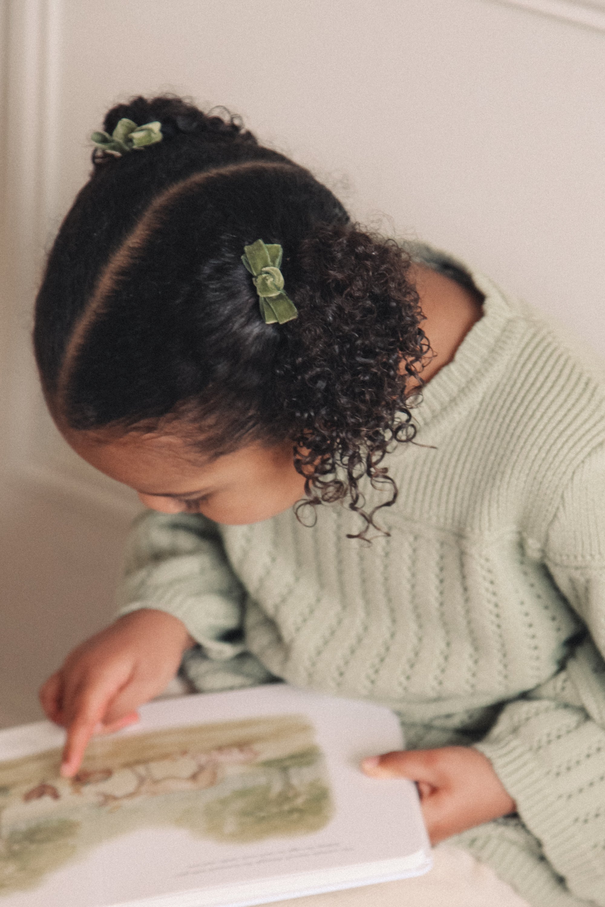 Sage Green Velvet Mini Bow Clips