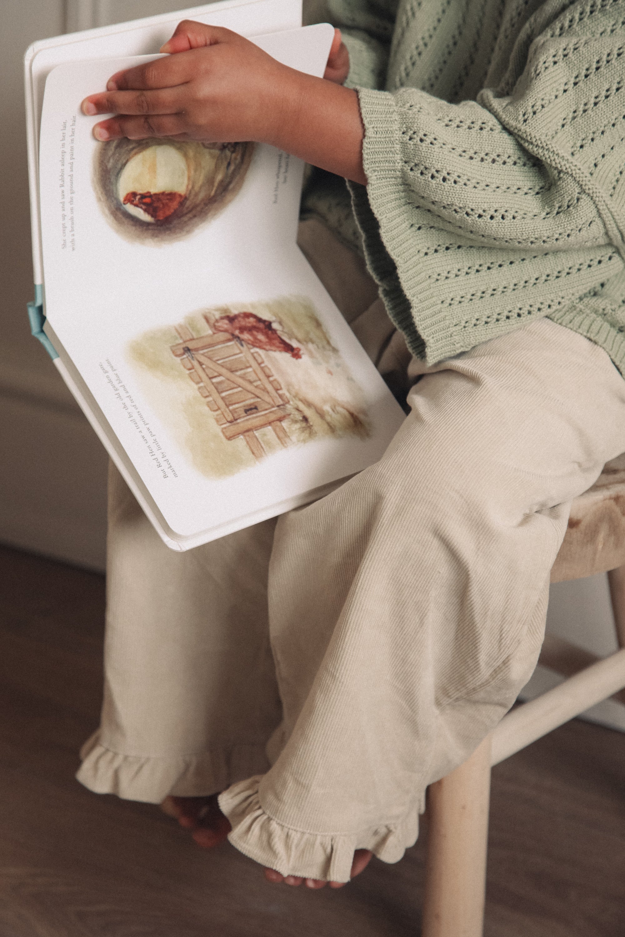 Beige/Cord Frill Hem Wide Leg Trousers
