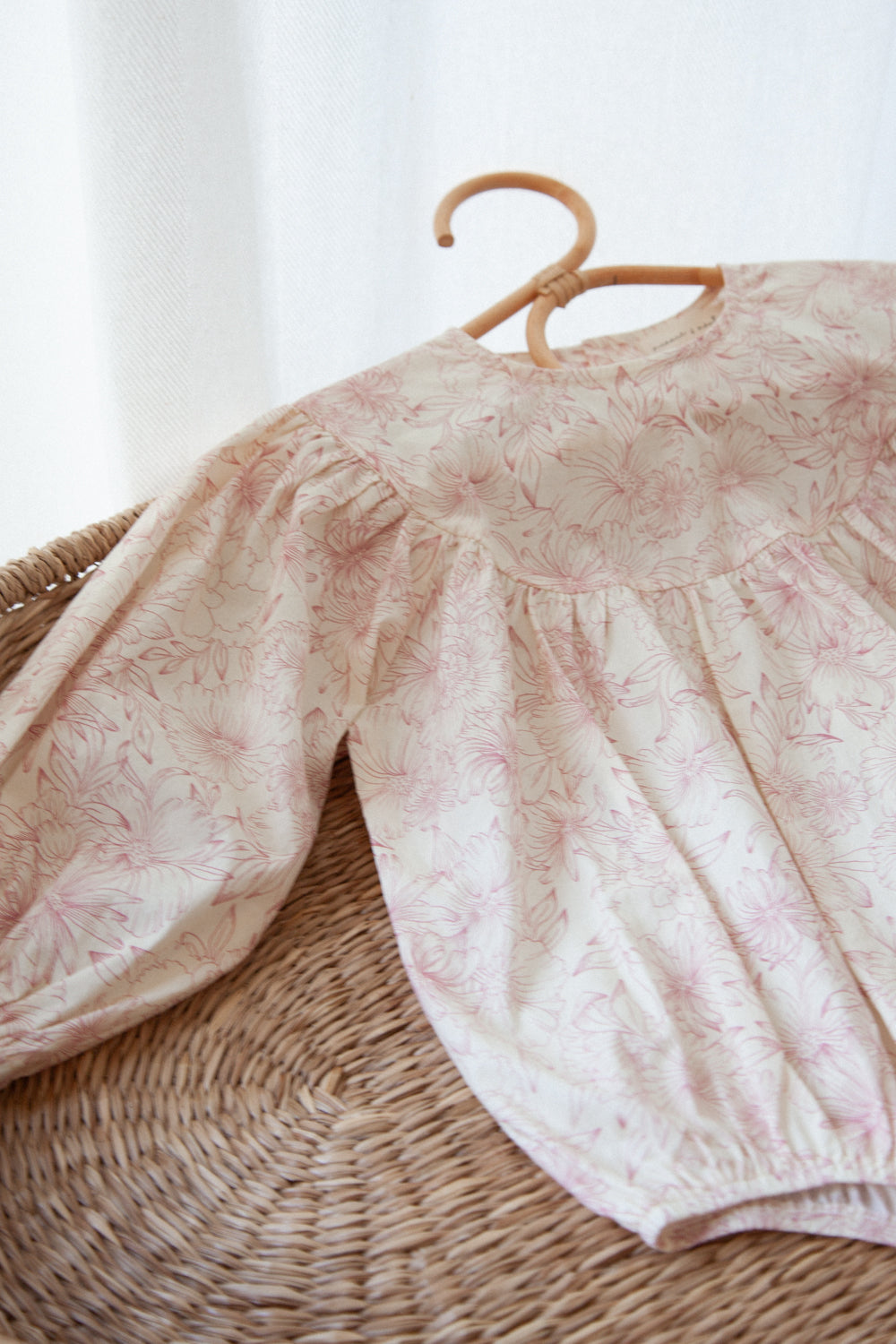 Pink/Toile Floral Long Puff Sleeve Romper