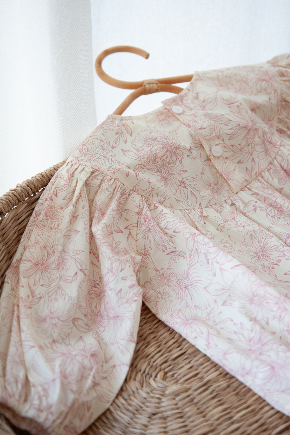 Pink/Toile Floral Long Puff Sleeve Romper