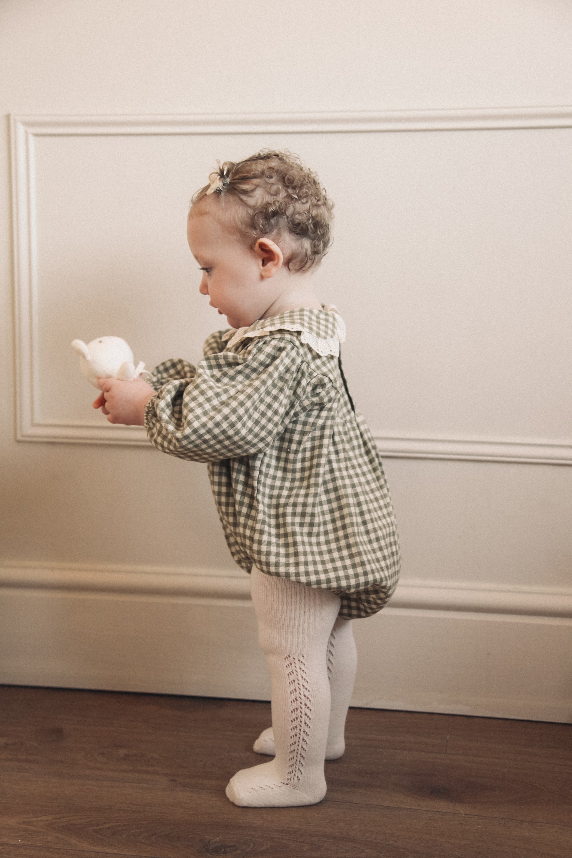 Sage Green/Gingham Frill Collar Romper