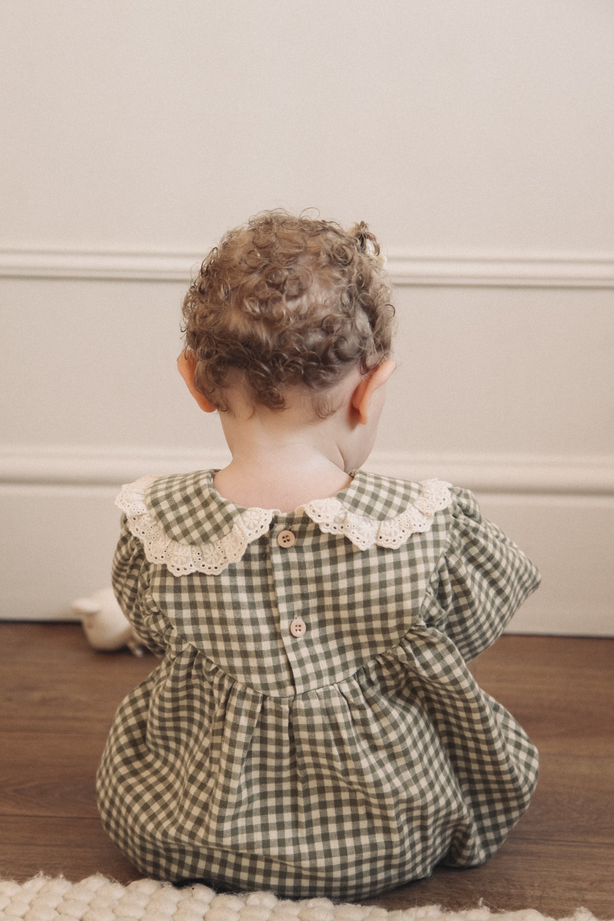 Sage Green/Gingham Frill Collar Romper