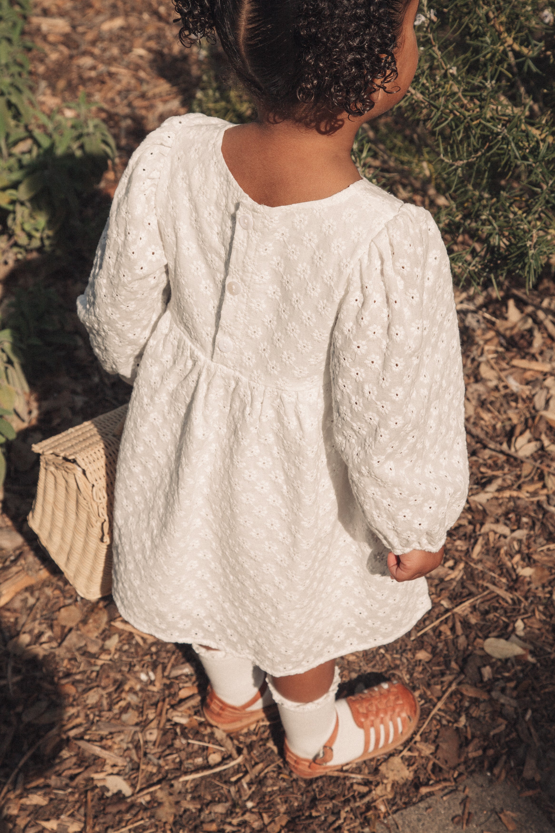 WHOLESALE White Daisy Puff Long Sleeve Dress