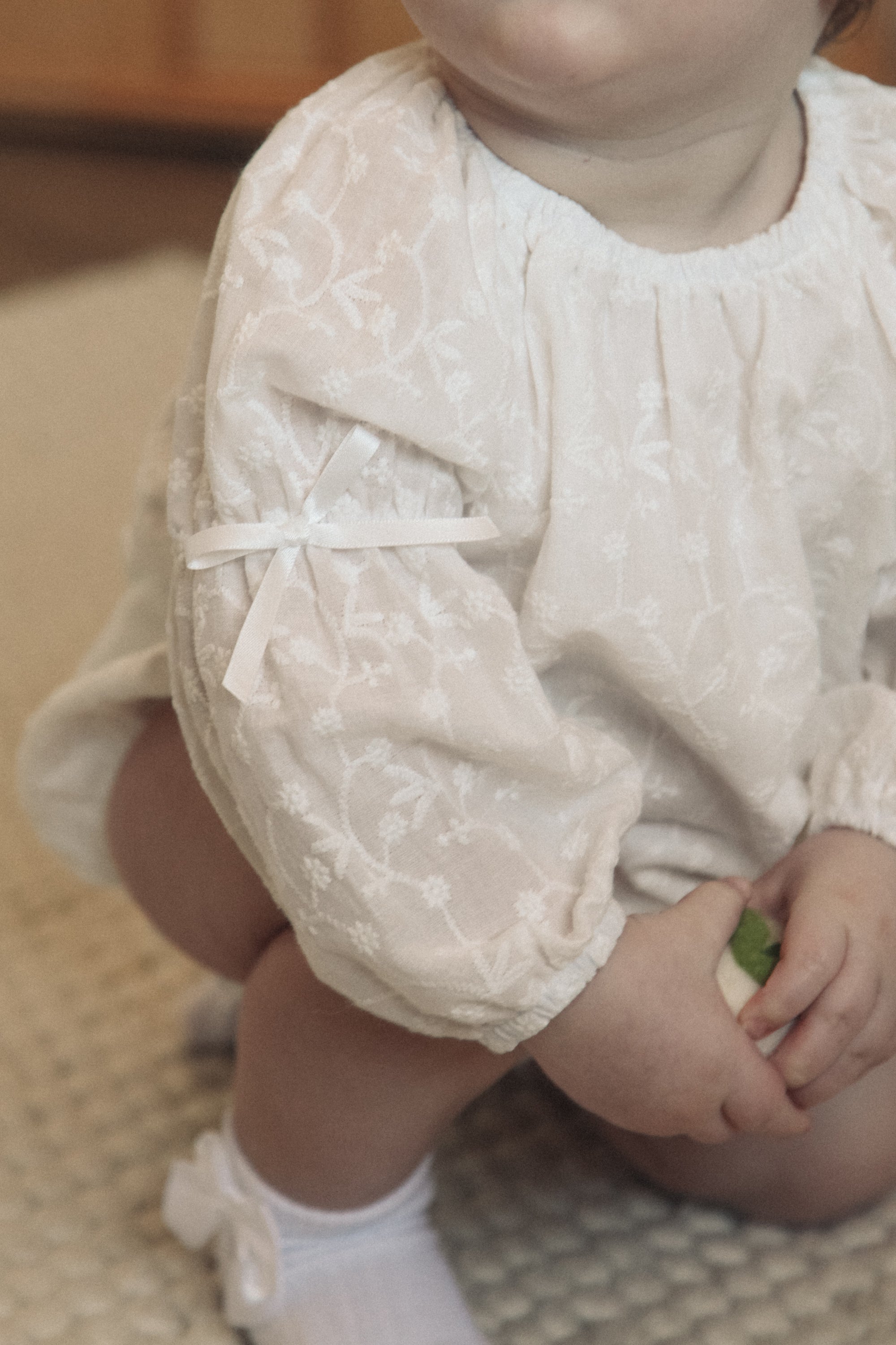 White/Broderie Anglaise Bow Sleeve Romper