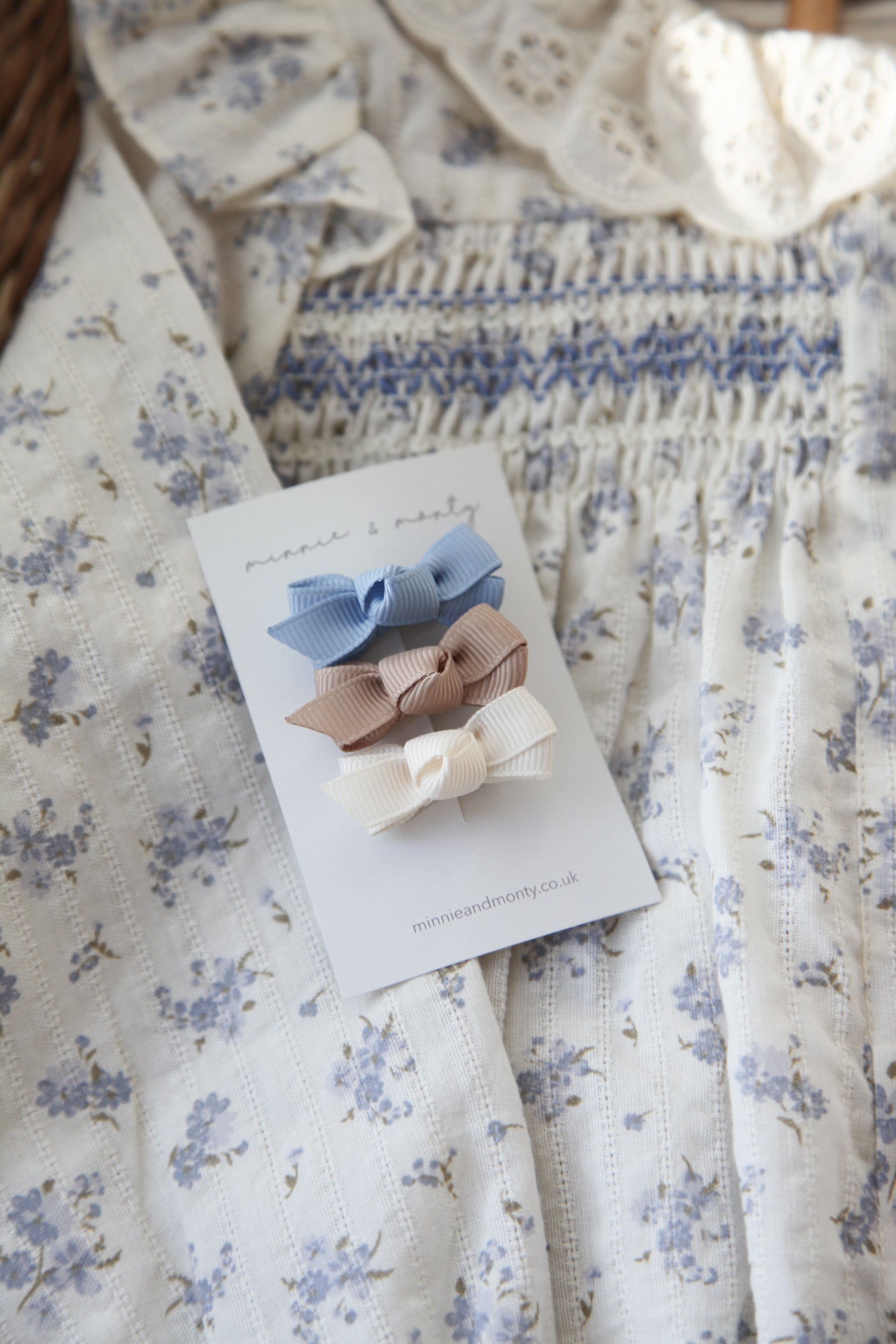 Dainty Mini Bow Clips - Sky Blue Trio