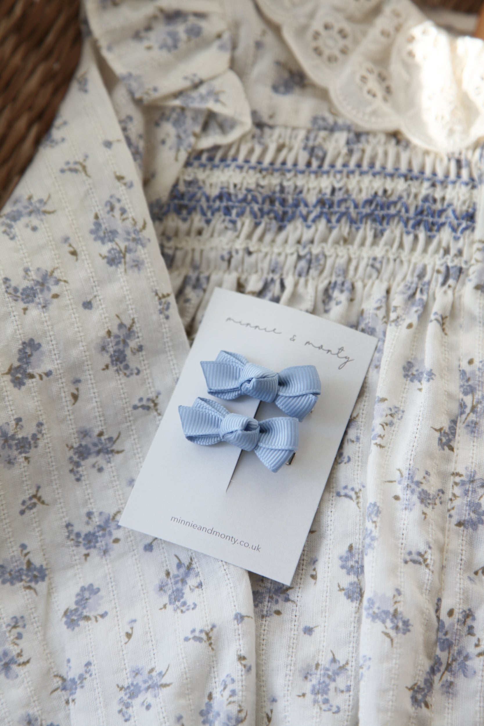 Dainty Mini Bow Clips in Sky Blue