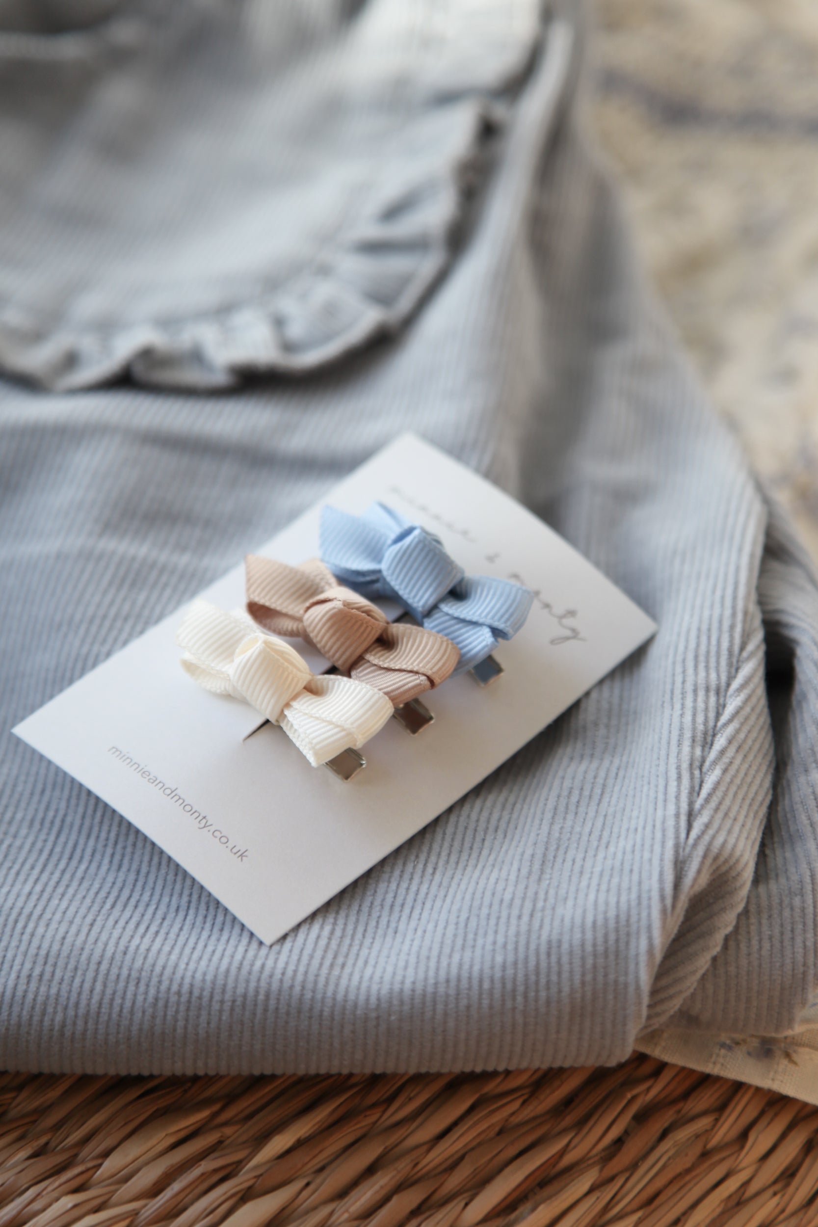 Dainty Mini Bow Clips - Sky Blue Trio