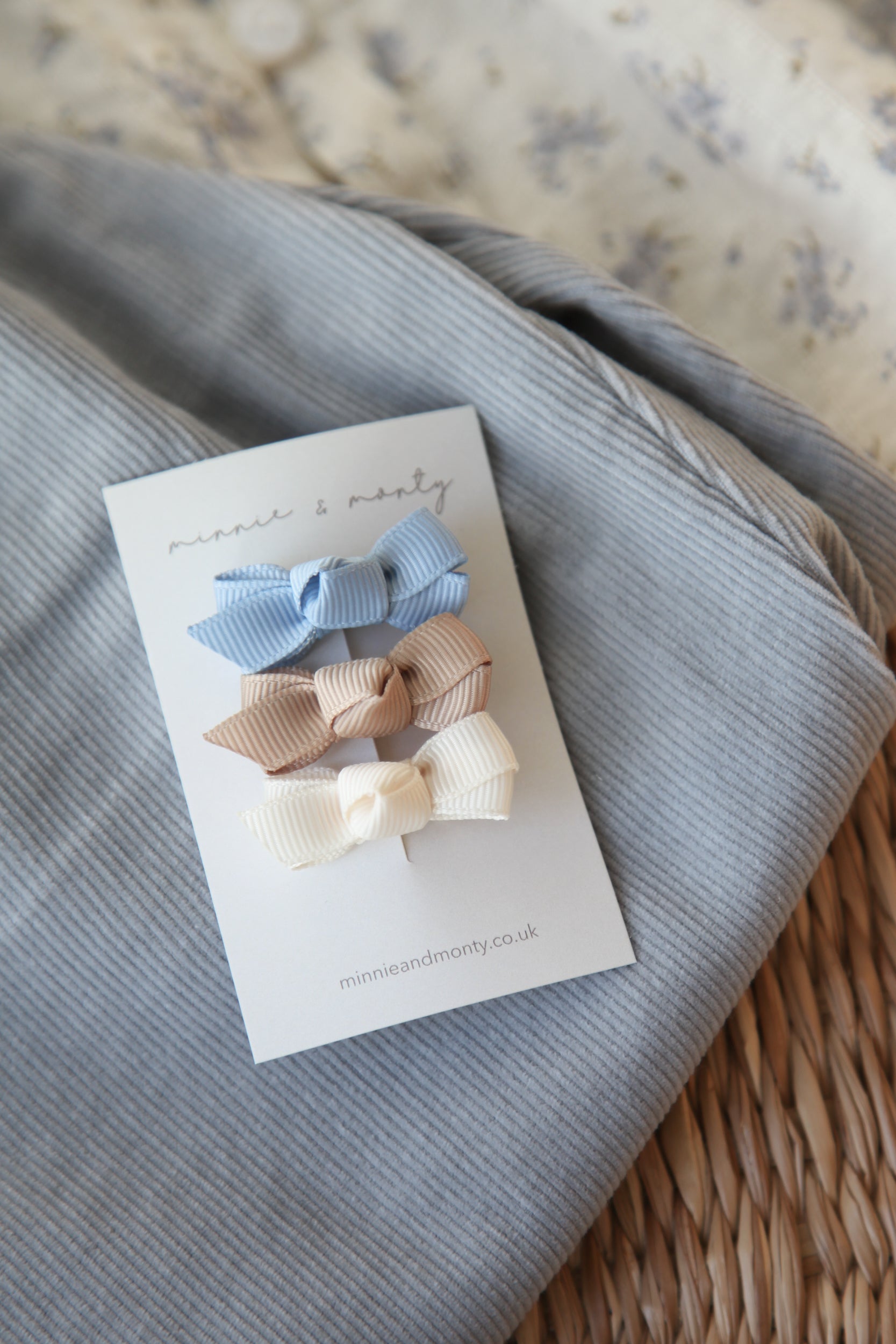 Dainty Mini Bow Clips - Sky Blue Trio