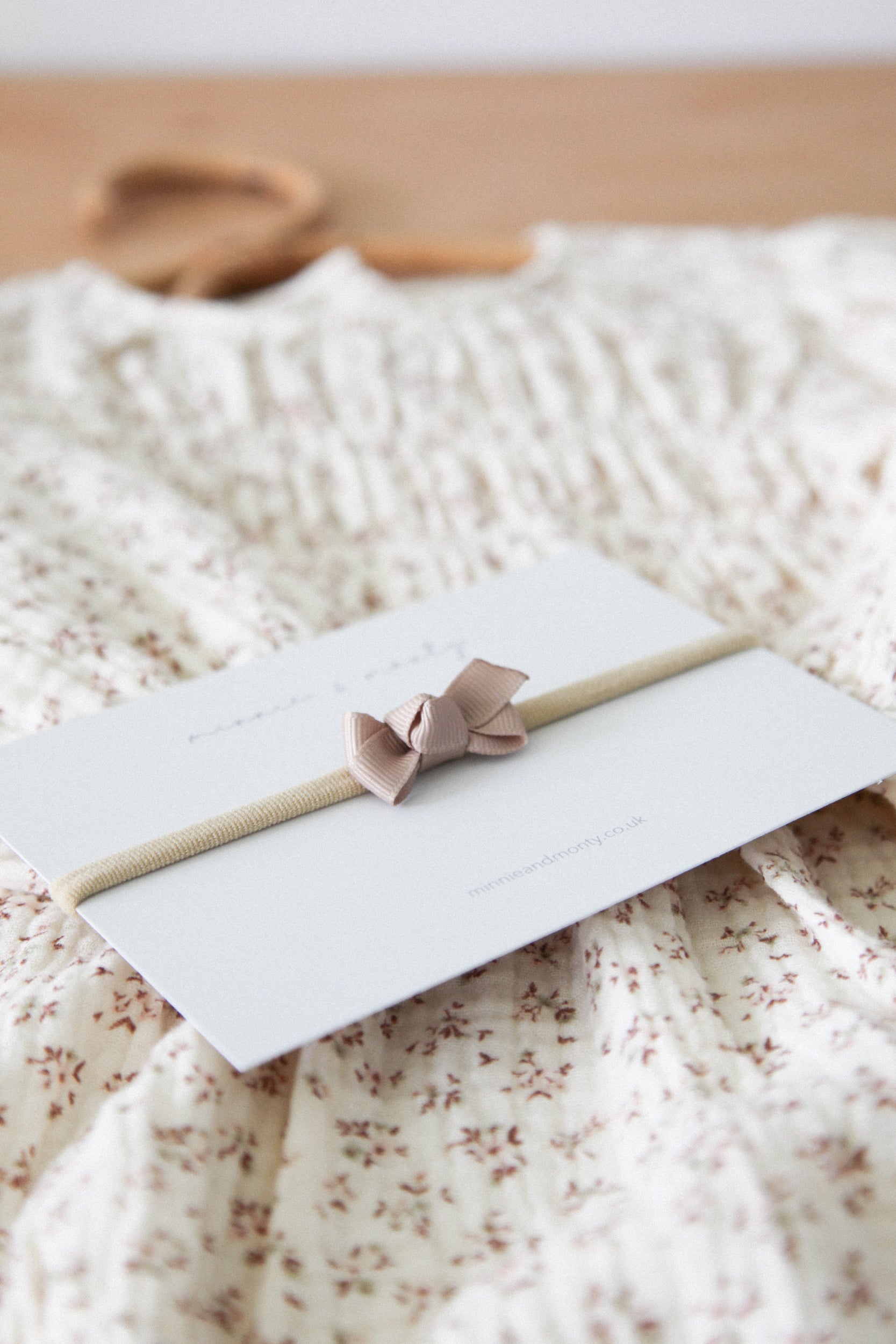 Dainty Mini Bow Headband in Beige
