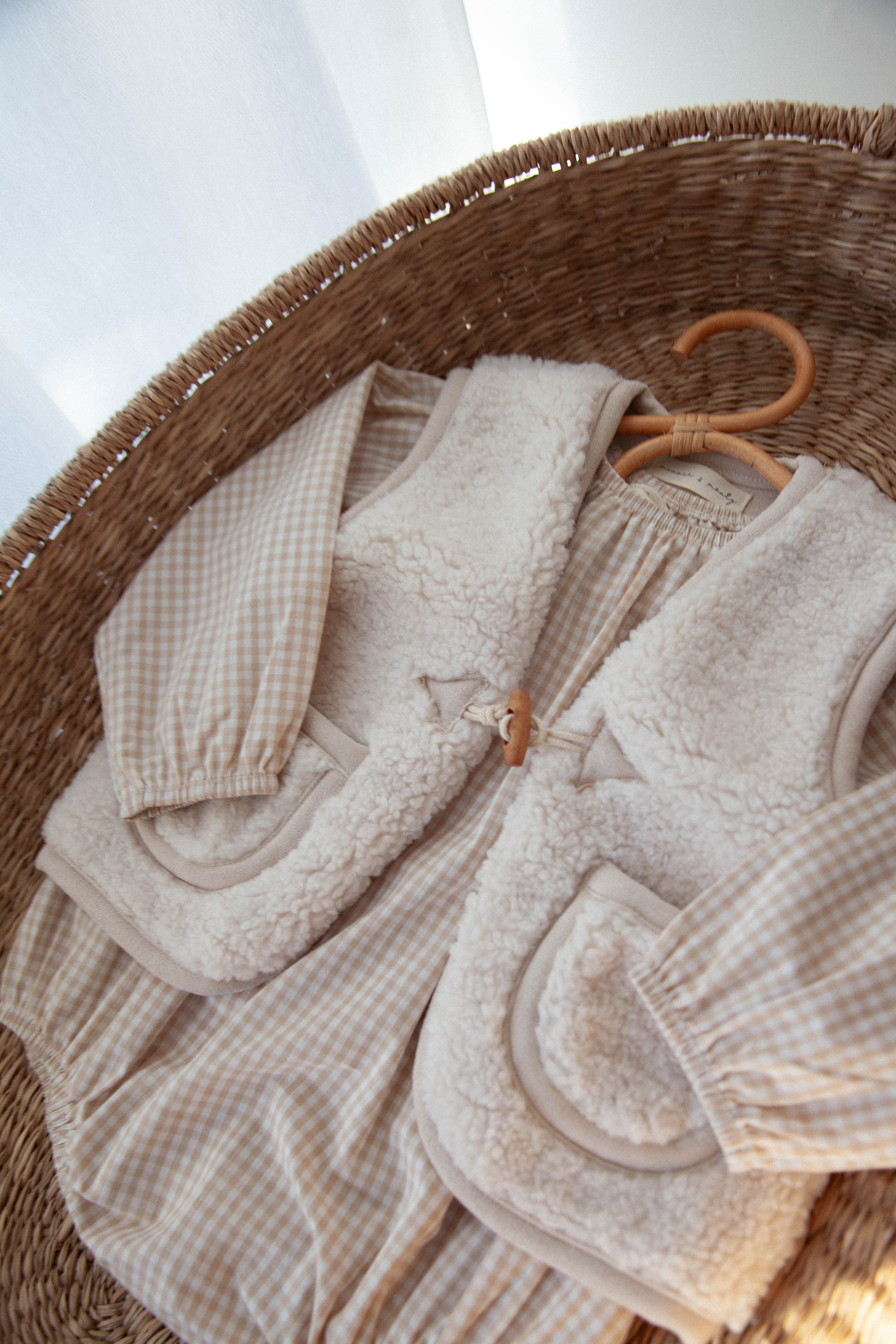 WHOLESALE Beige/Gingham Long Sleeve Oversized Romper