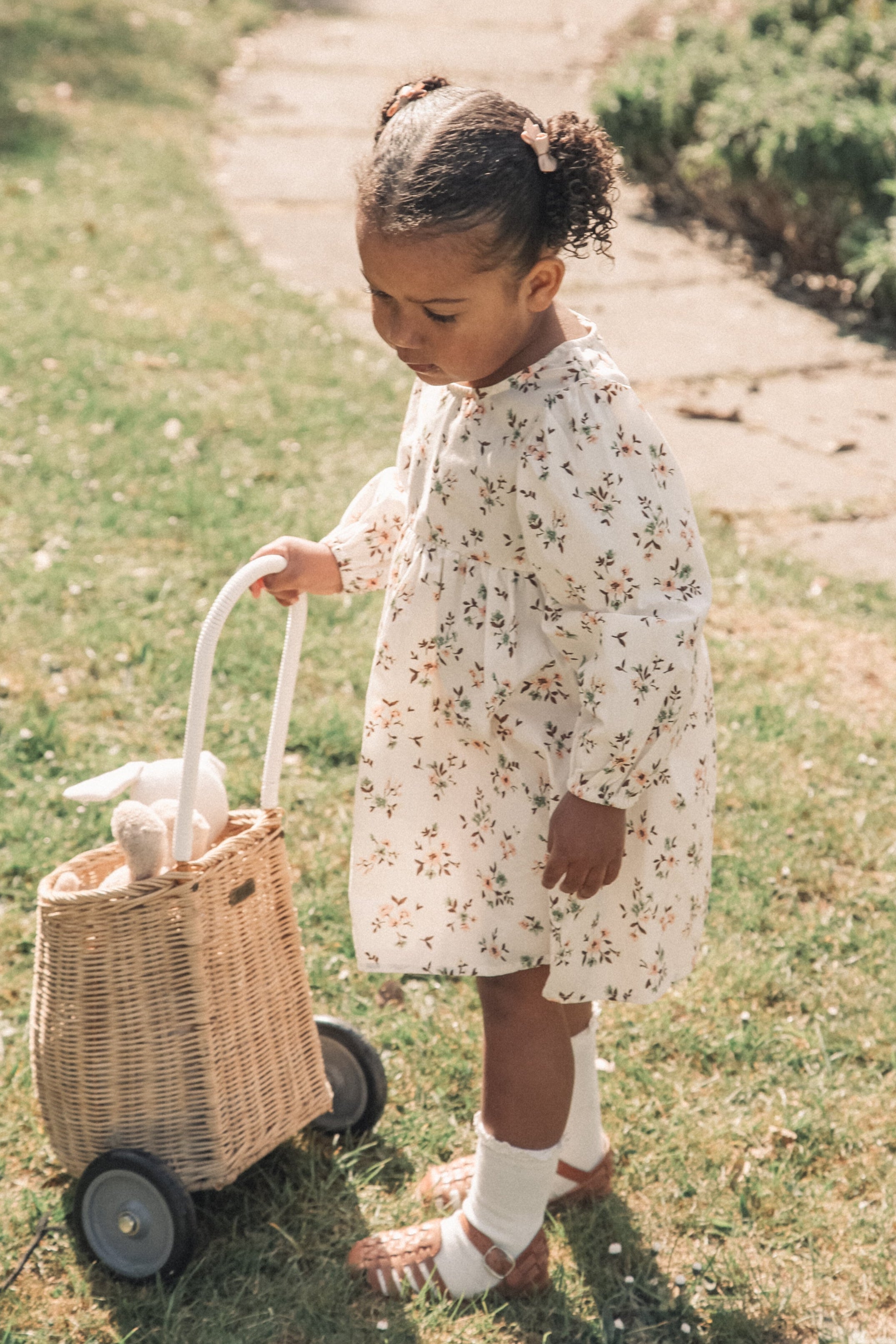 Mocha/Floral Puff Sleeve Dress