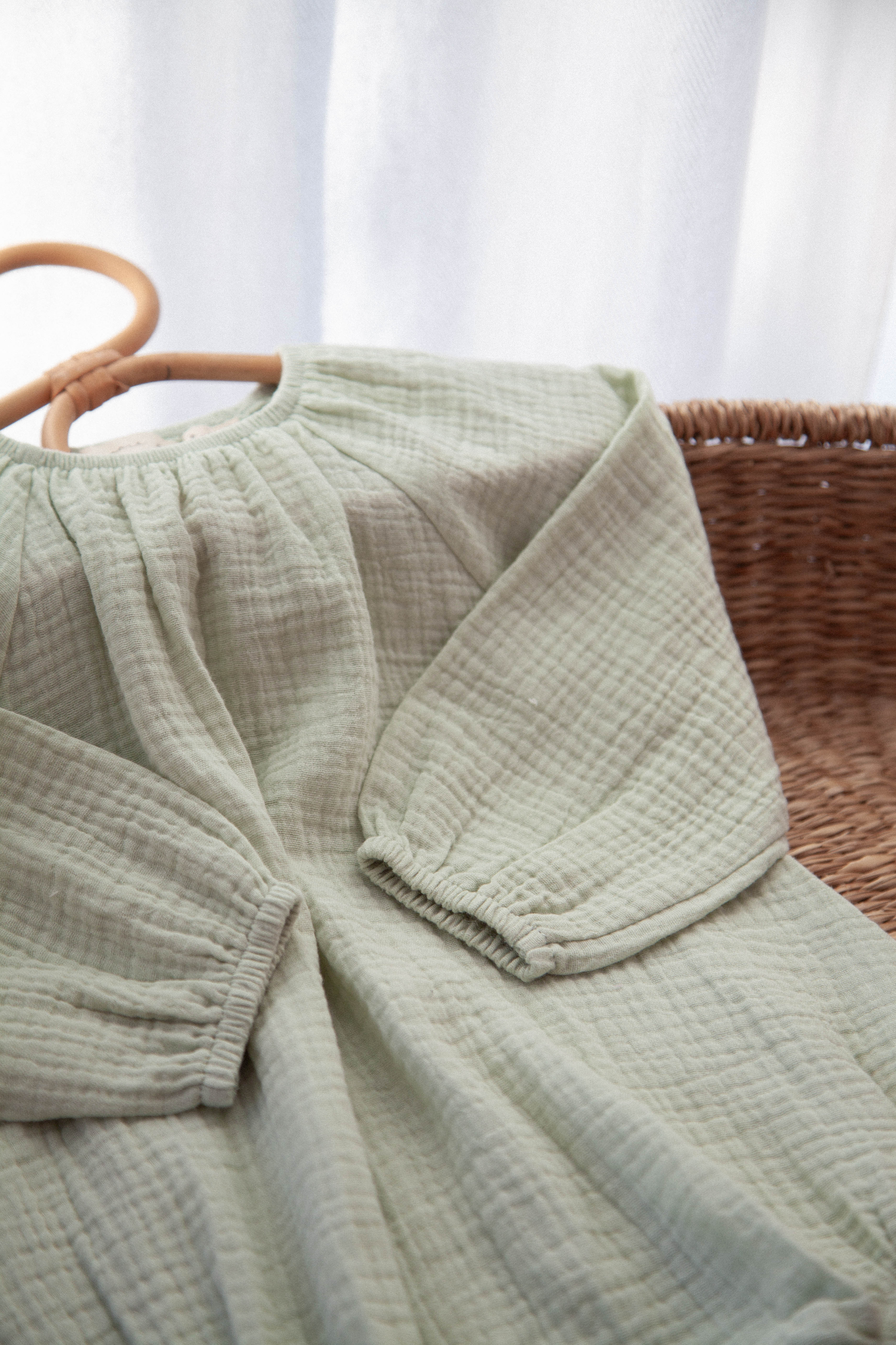 WHOLESALE Light Sage Muslin Long Sleeve Romper