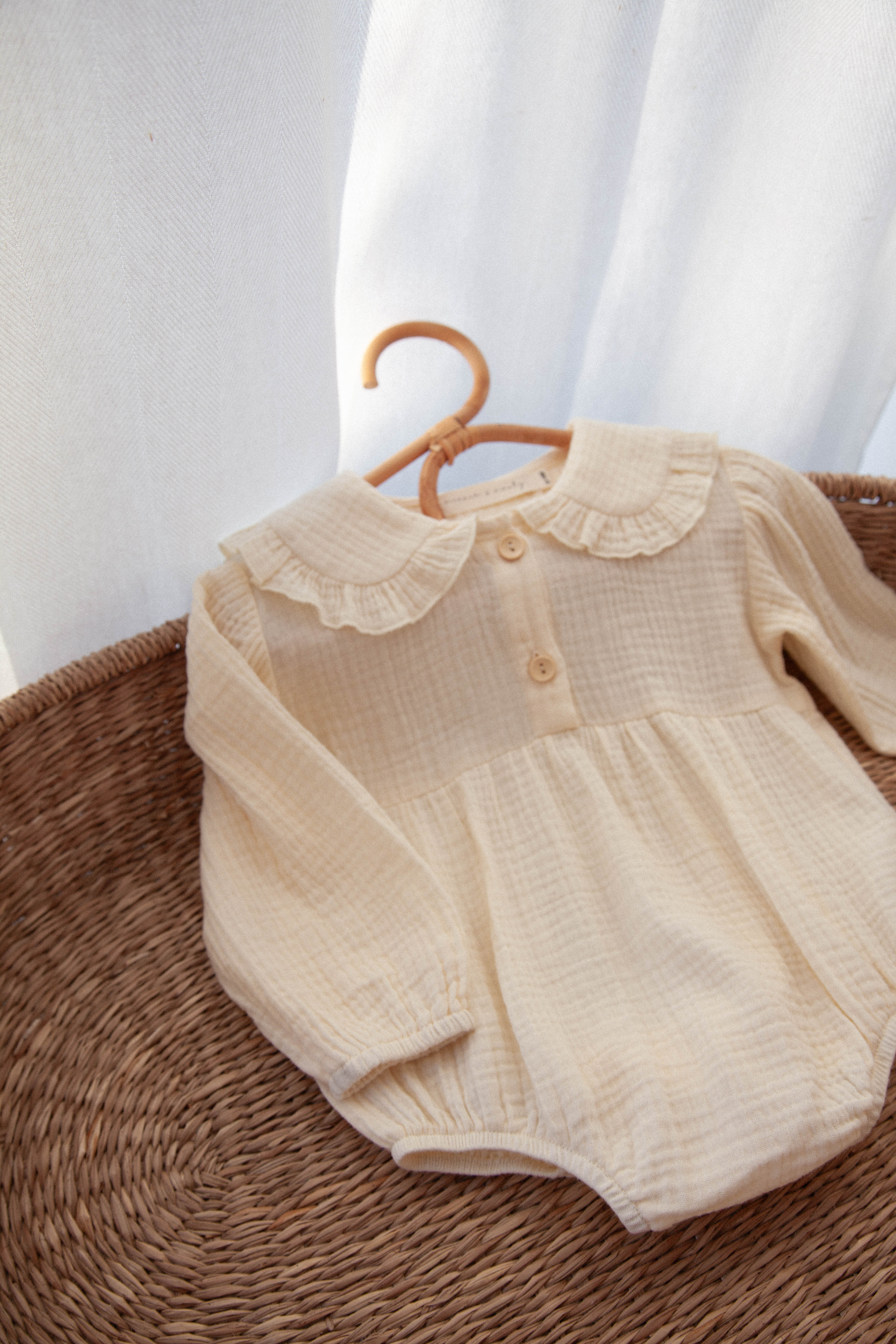Buttermilk Frill Collar Muslin Romper