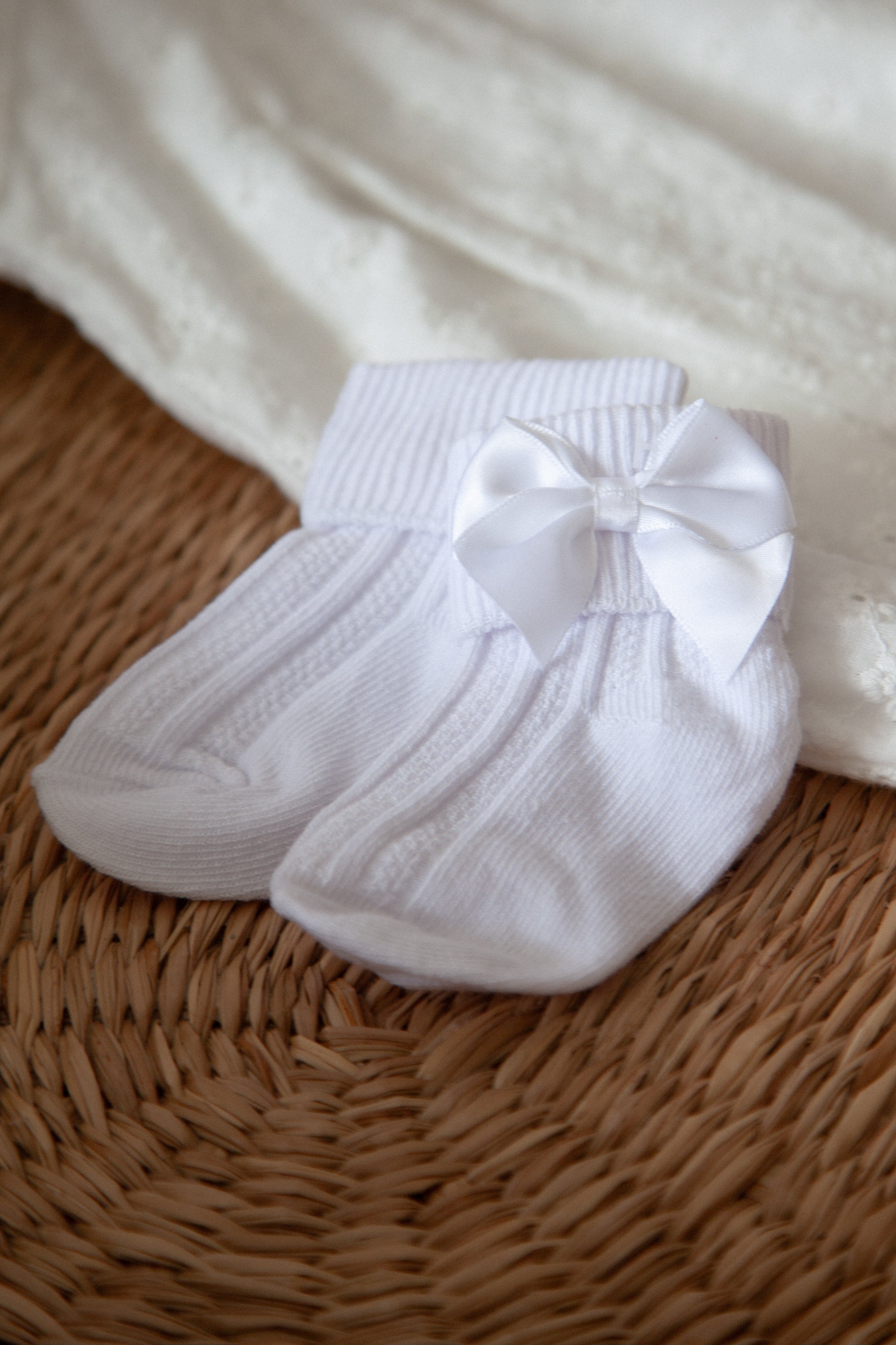 White Satin Bow Short Socks