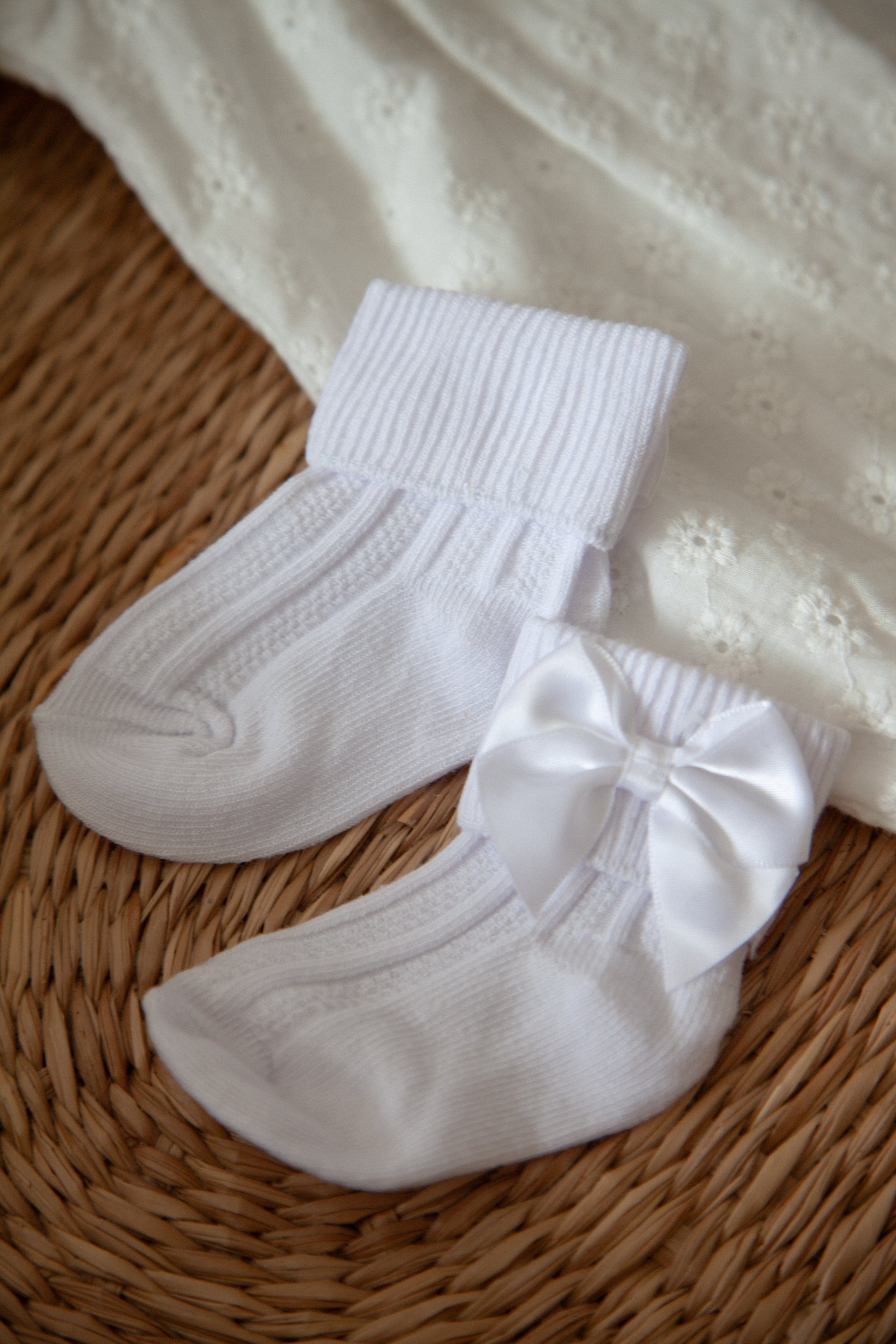 White Satin Bow Short Socks