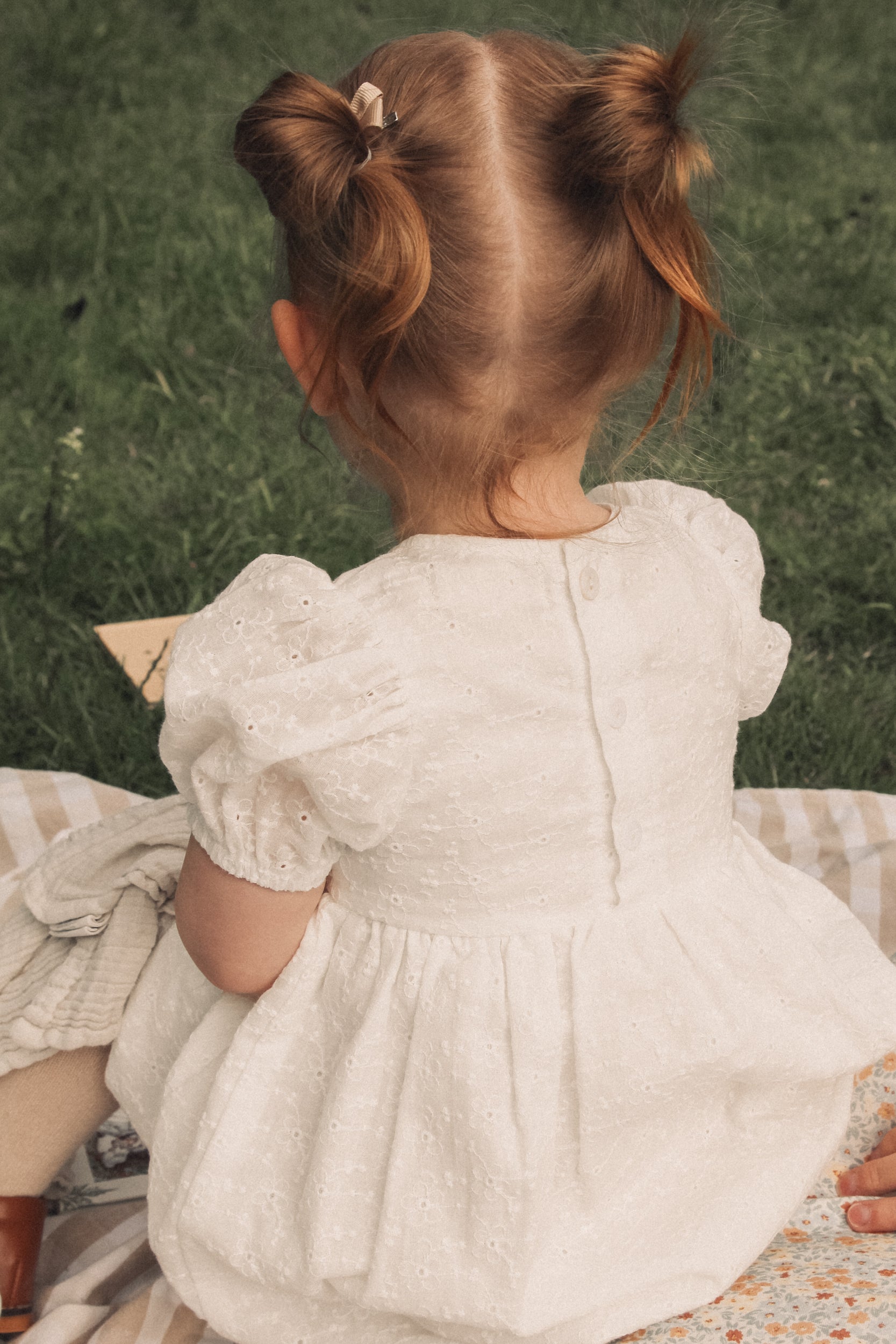 White/Embroidered Flower Puff Short Sleeve Dress