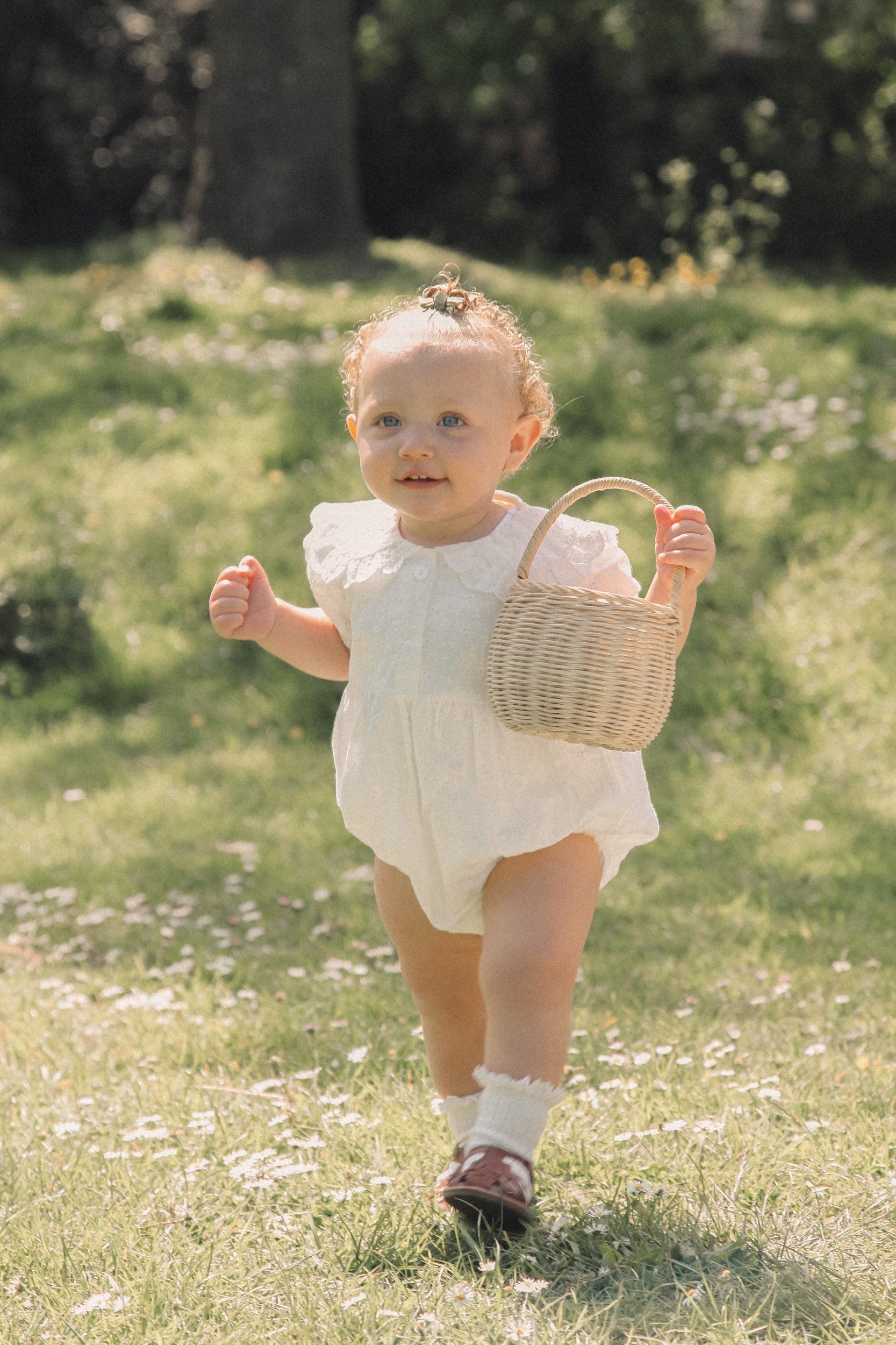 White/Embroidered Flower Frill Collar Romper