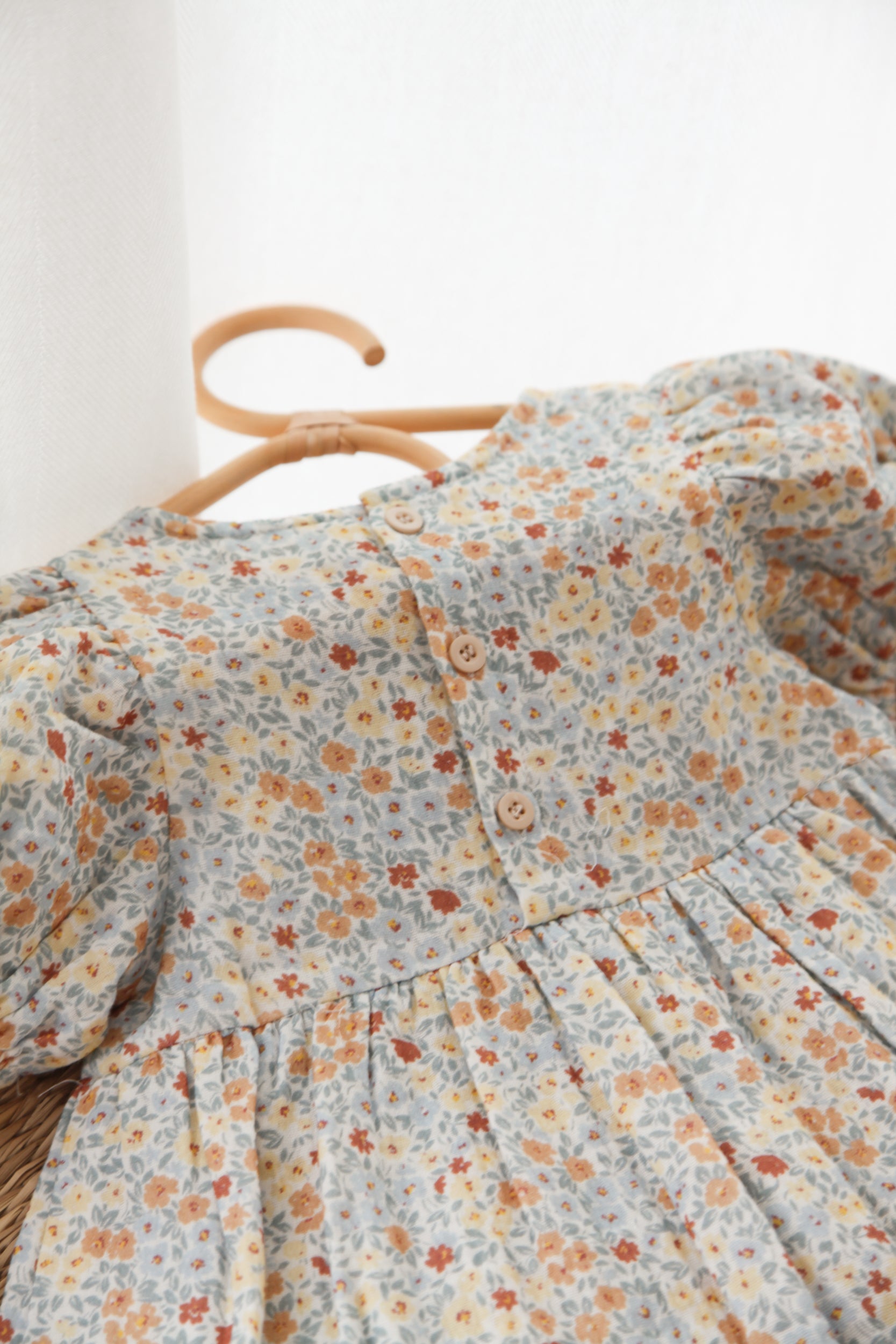 Blue/Wildflowers Puff Short Sleeve Muslin Dress