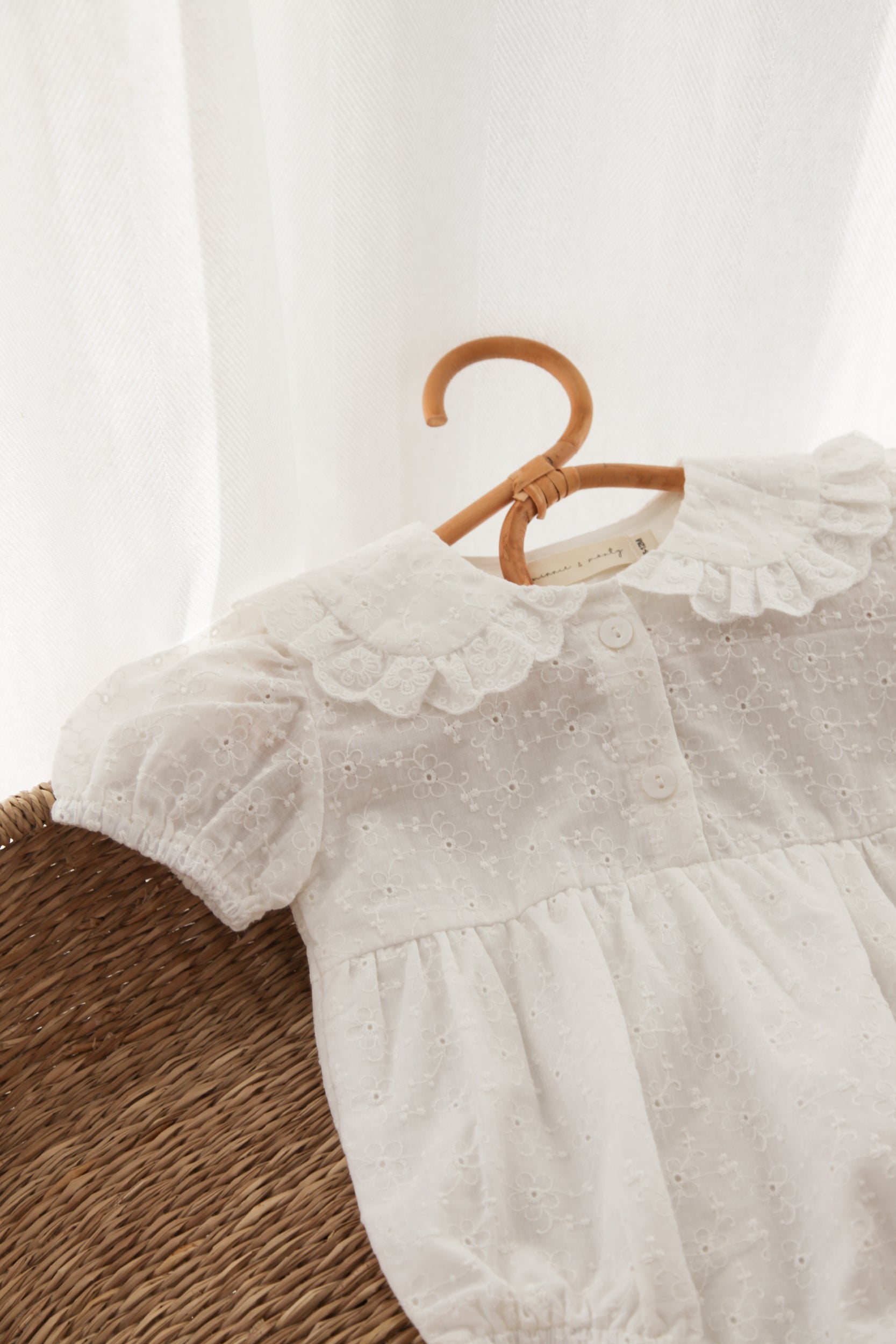 White/Embroidered Flower Frill Collar Romper
