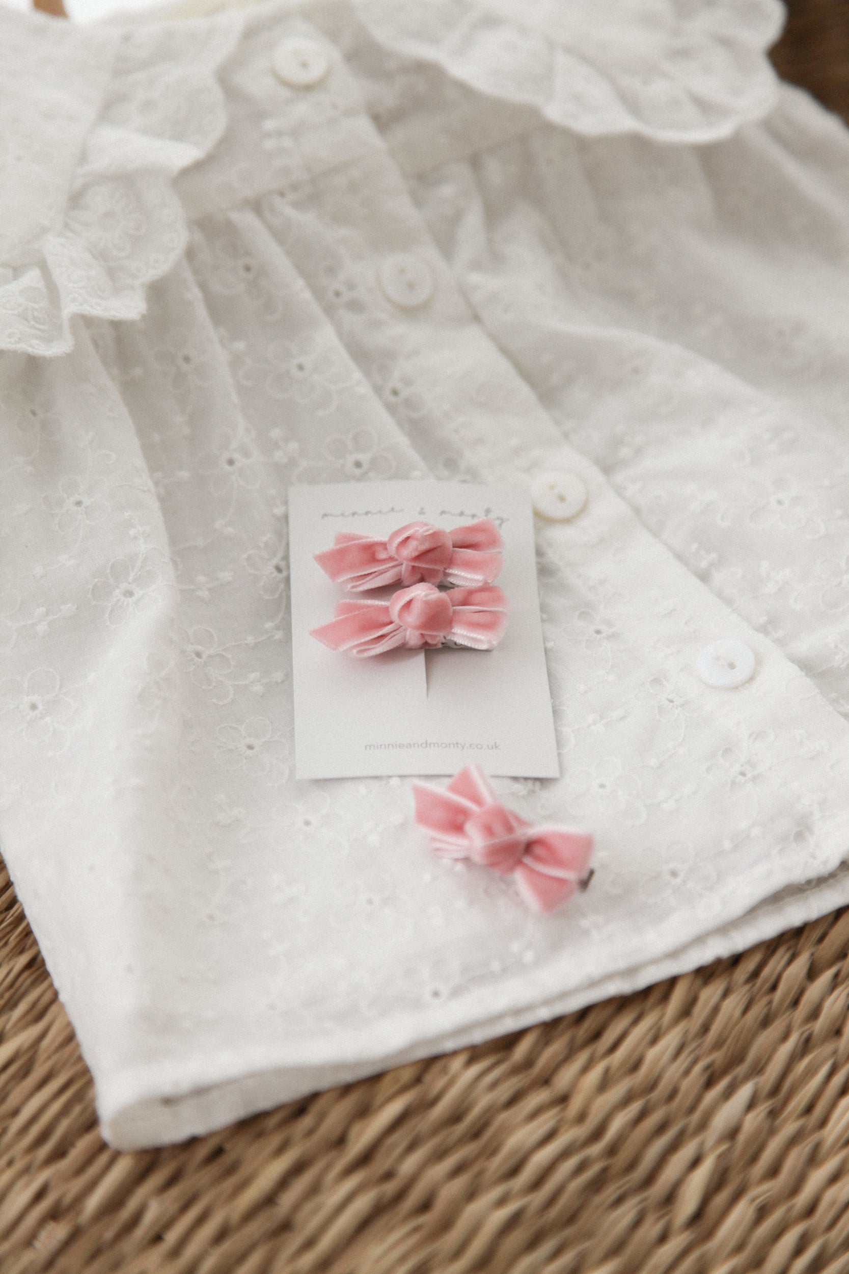 Powder Pink Velvet Mini Bow Clips