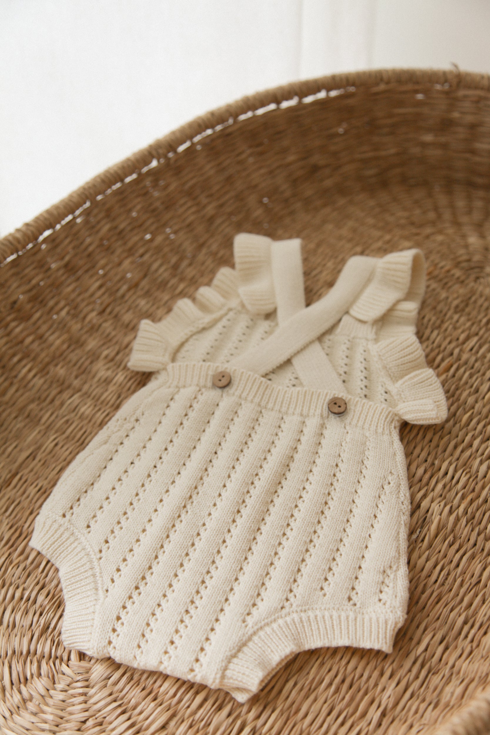 Cream Organic Cotton Frill Sleeve Knitted Romper