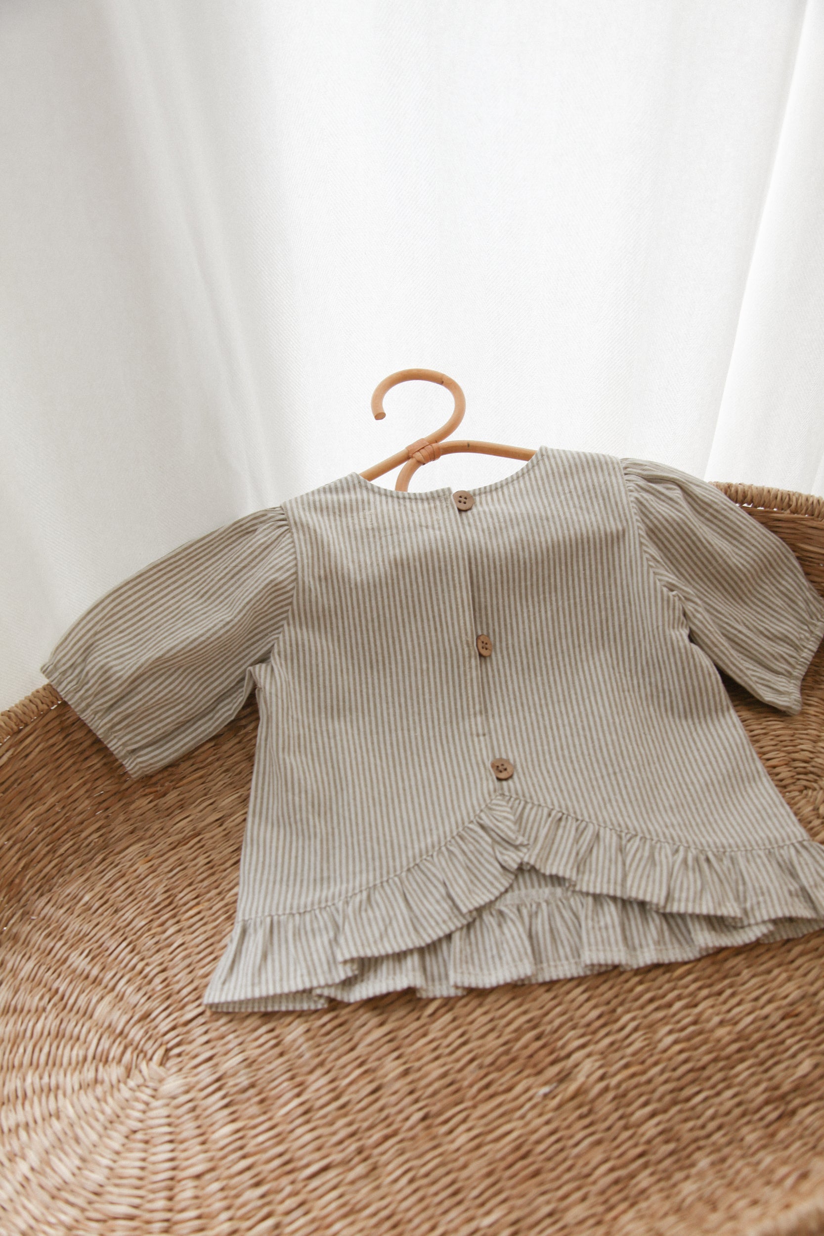 Green/Stripe Cotton Frill Button Back Top