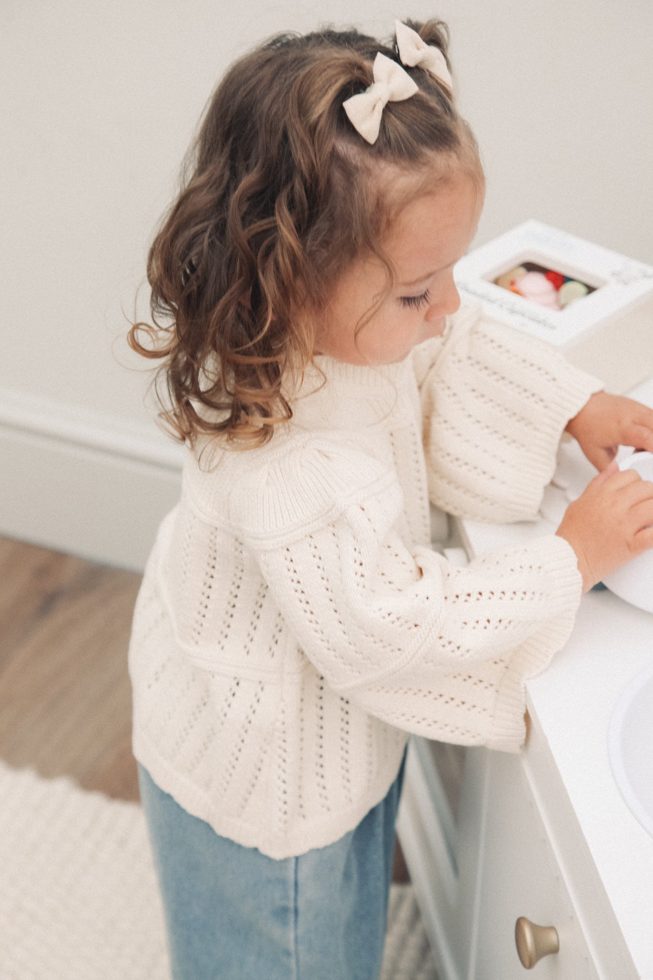 Cream Cotton Flare Sleeve Openwork Knit Jumper