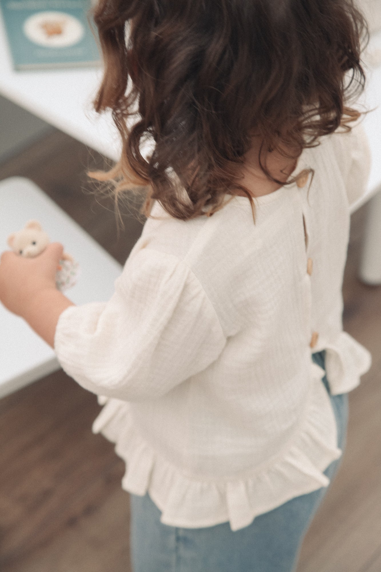 WHOLESALE Buttermilk/Muslin Frill Button Back Top