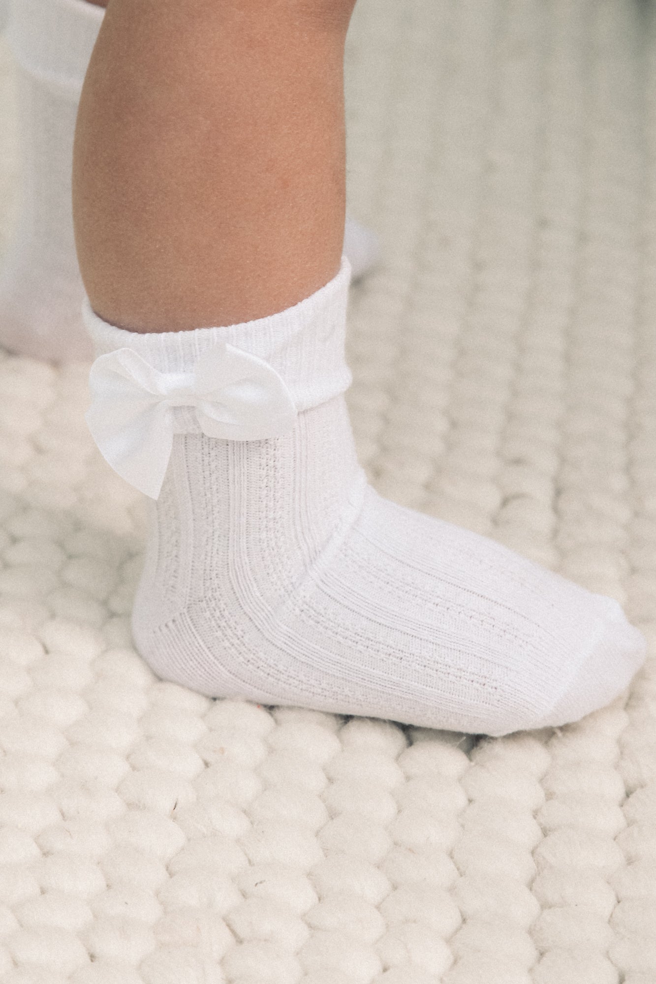 White Satin Bow Short Socks