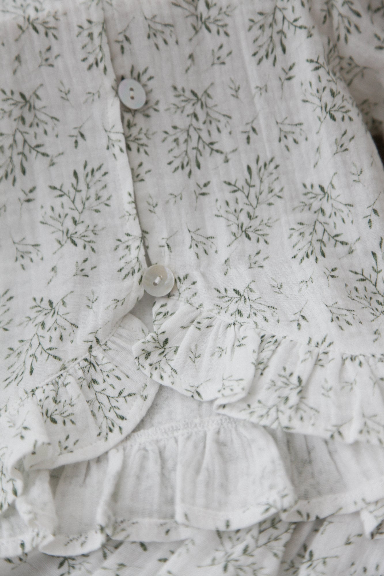 Olive Leaves/Muslin Frill Button Back Top