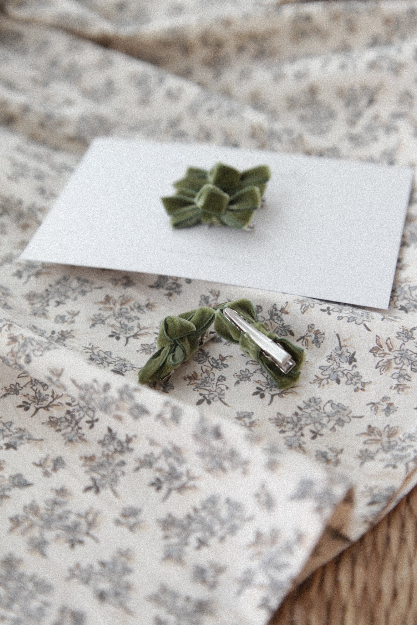 Sage Green Velvet Mini Bow Clips