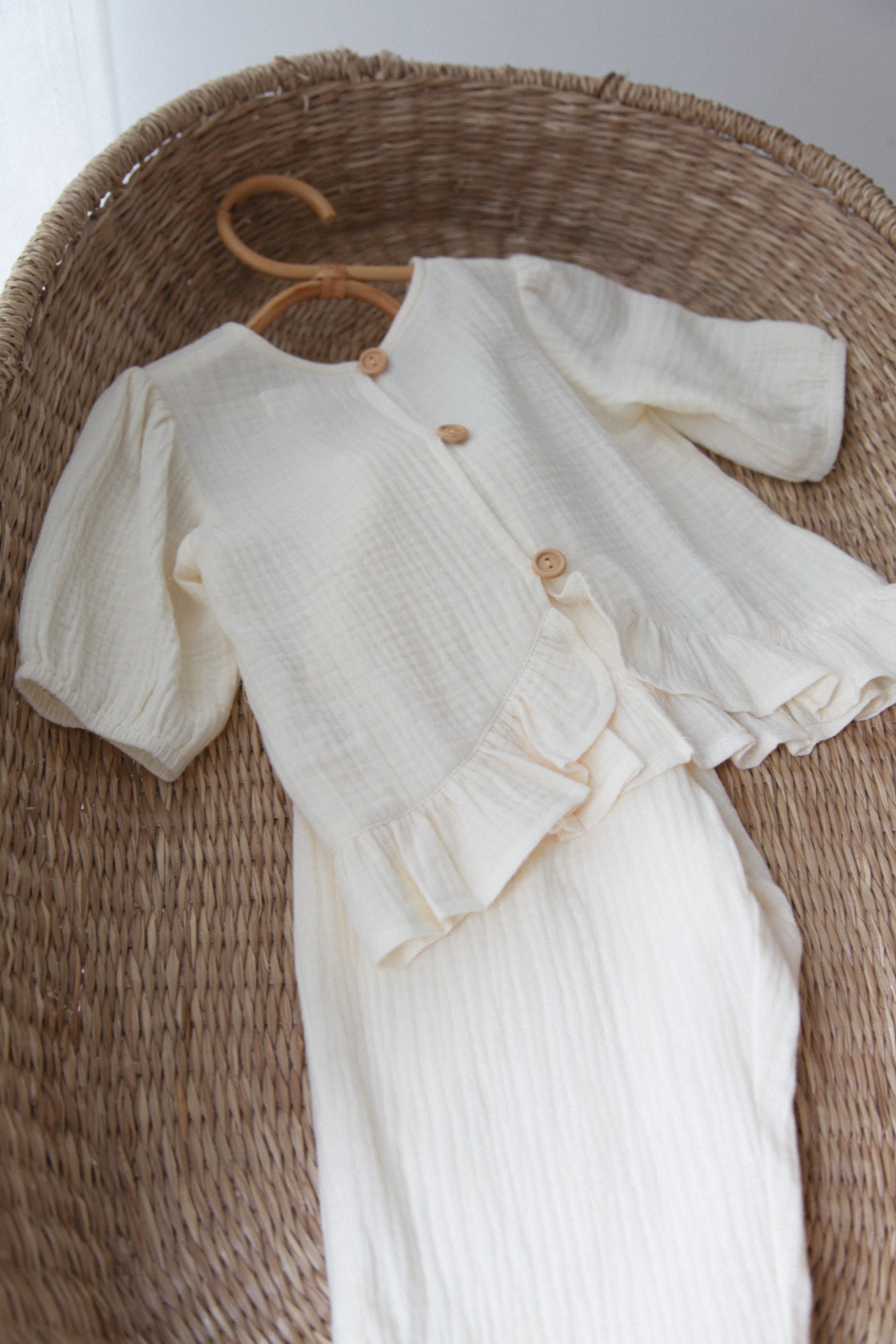 WHOLESALE Buttermilk/Muslin Frill Button Back Top