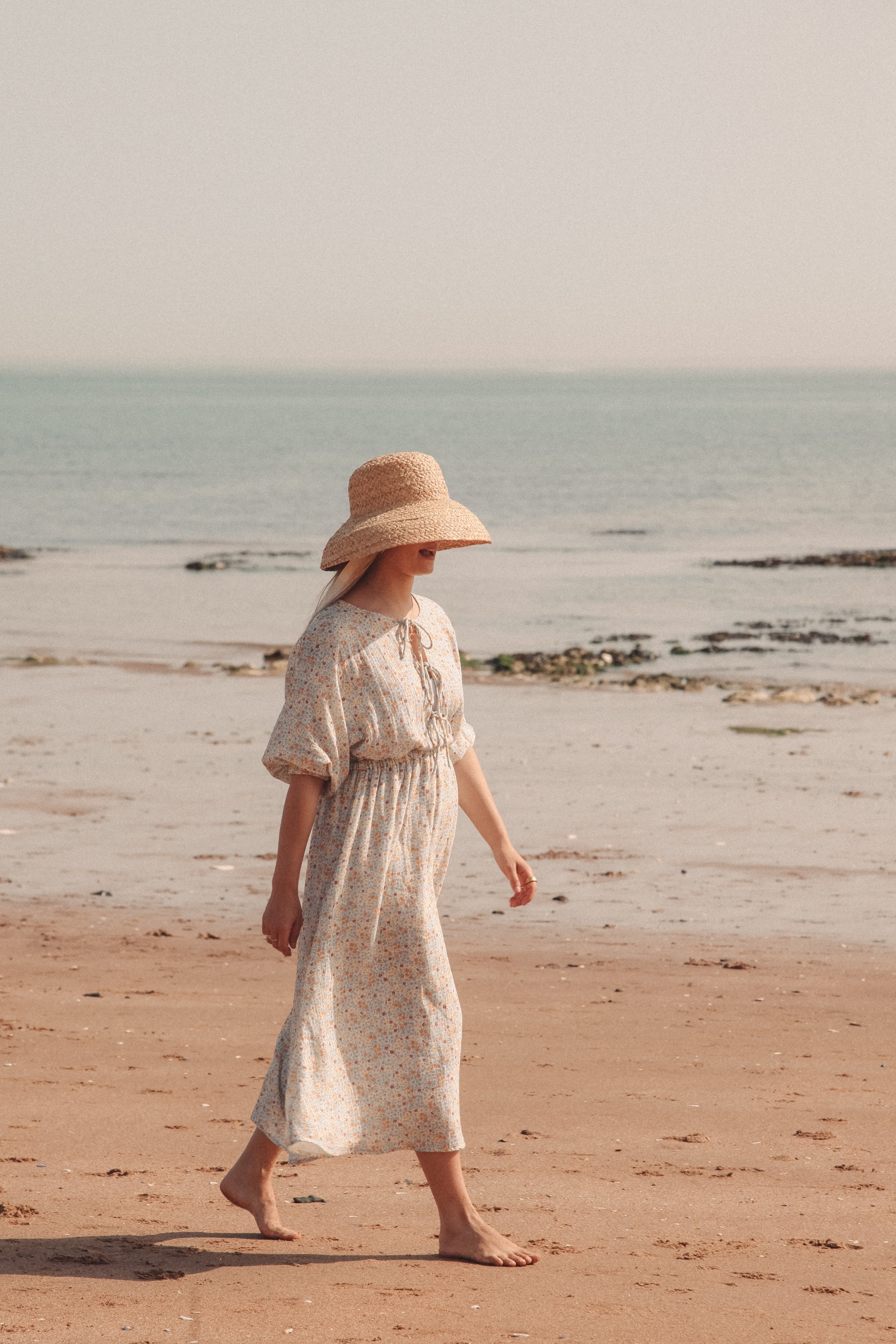Blue Wildflowers/Muslin Ladies Midi Dress