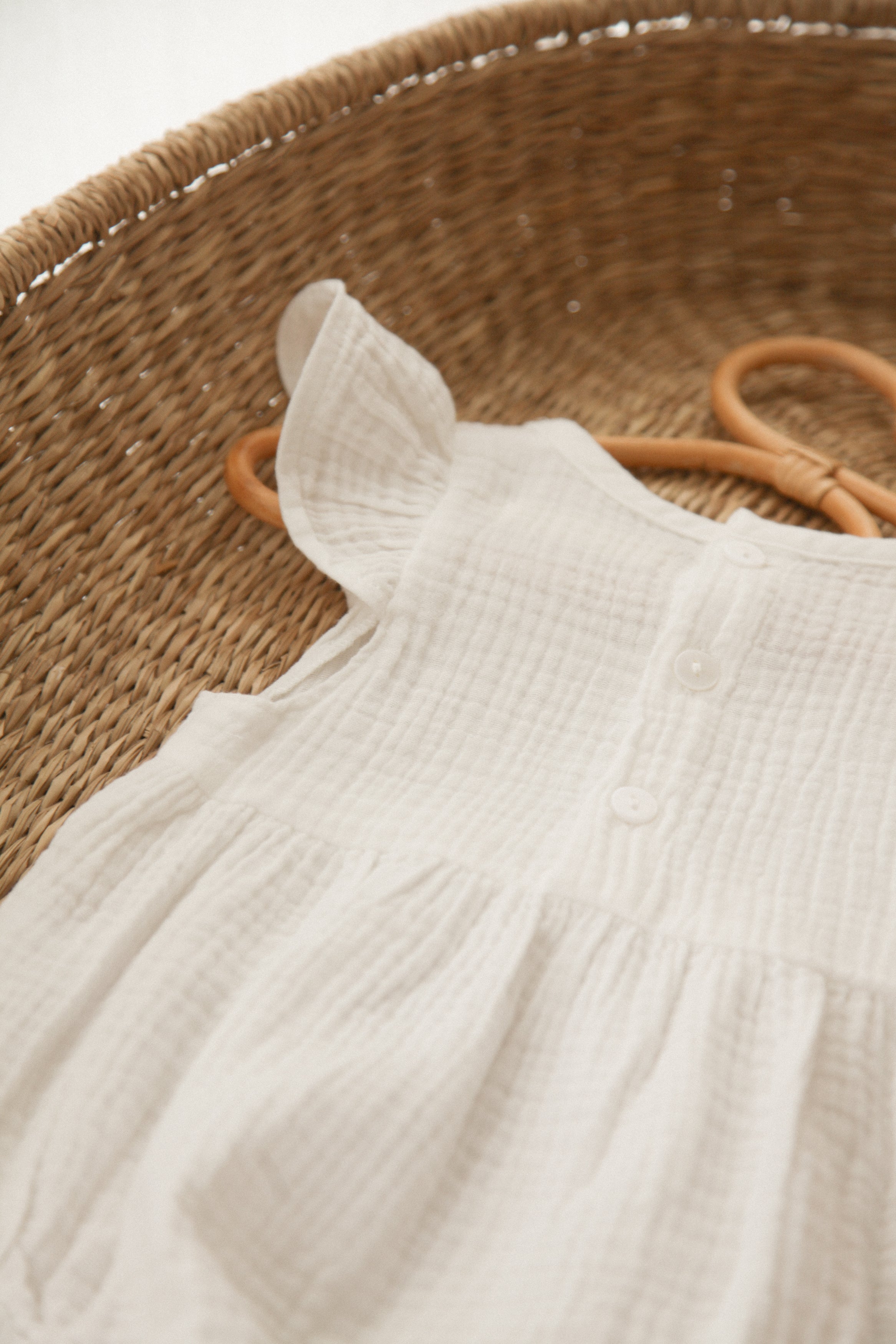 White Frill Short Sleeve Muslin Romper
