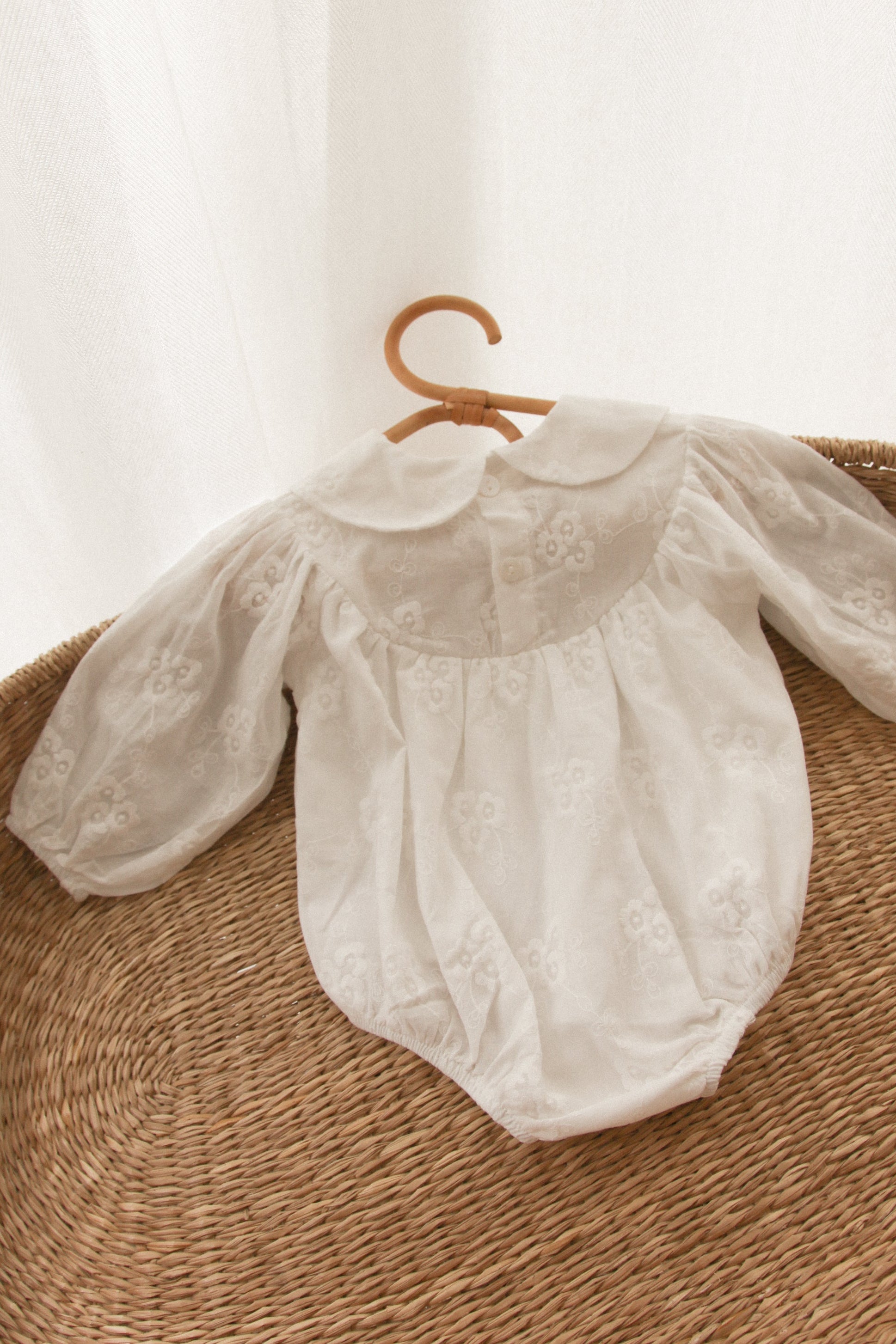 White/Embroidered Long Sleeve Romper