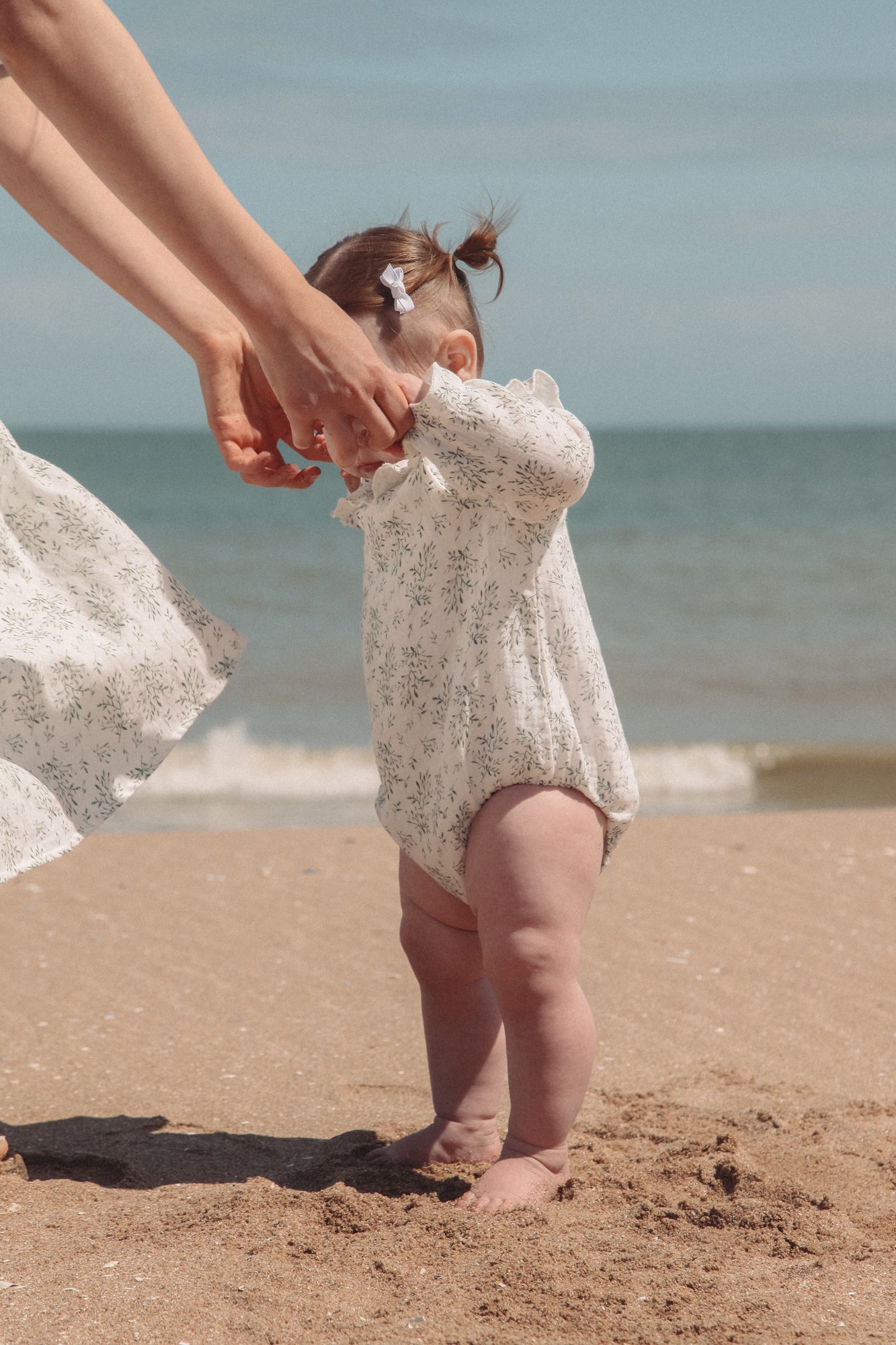 Olive Leaves/Muslin Frill Collar Romper