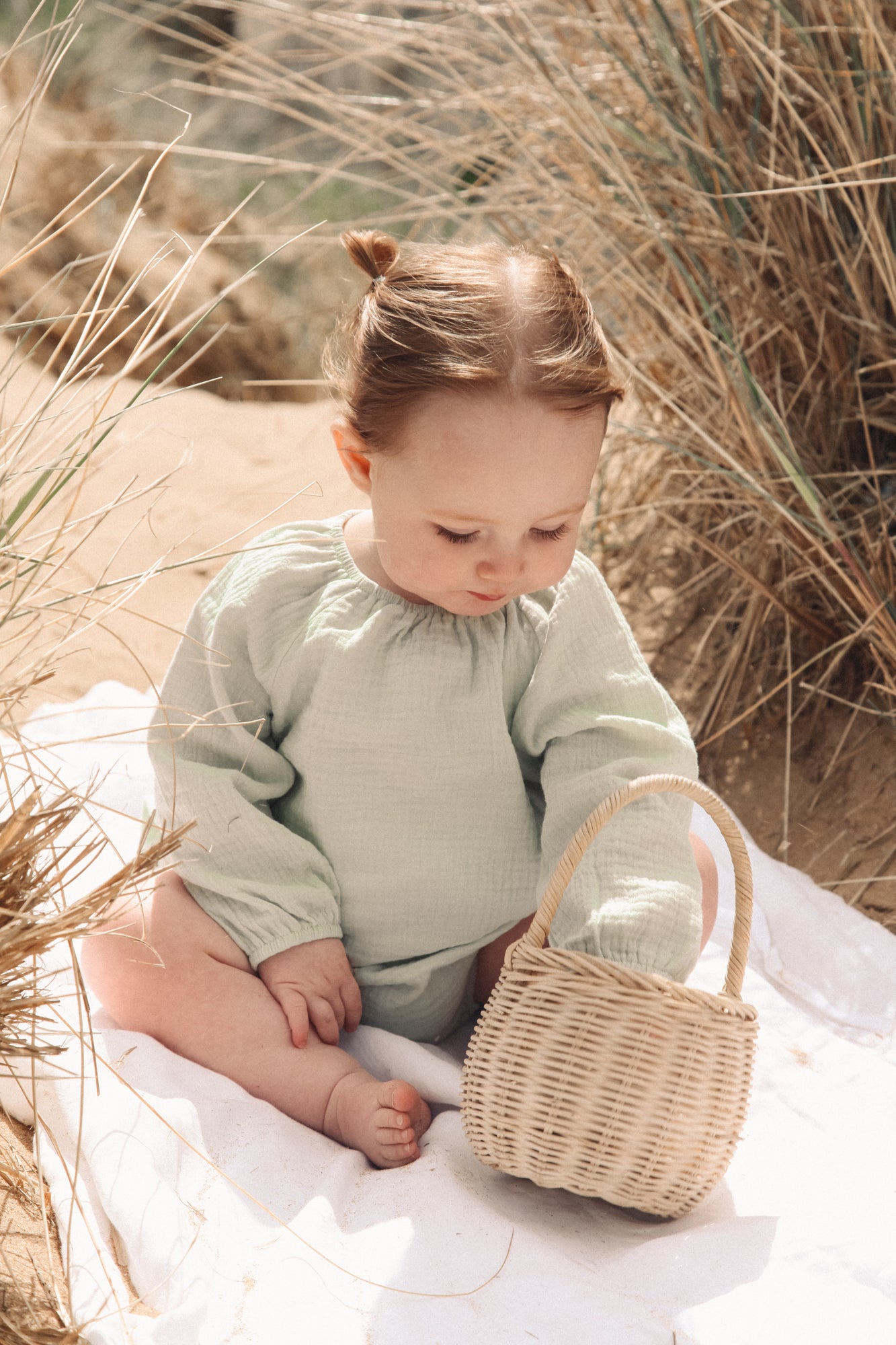 Light Sage Muslin Long Sleeve Romper