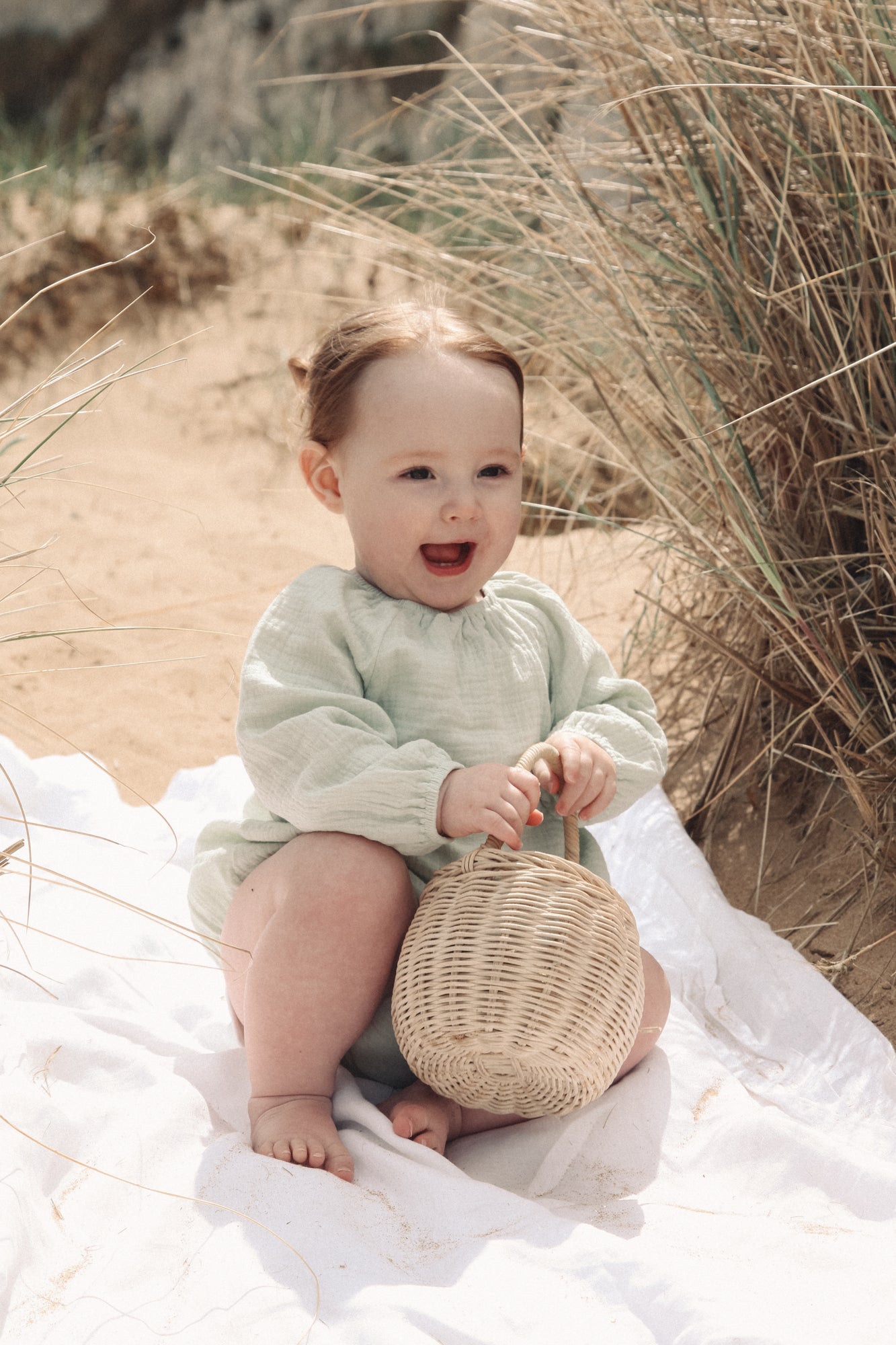 Light Sage Muslin Long Sleeve Romper