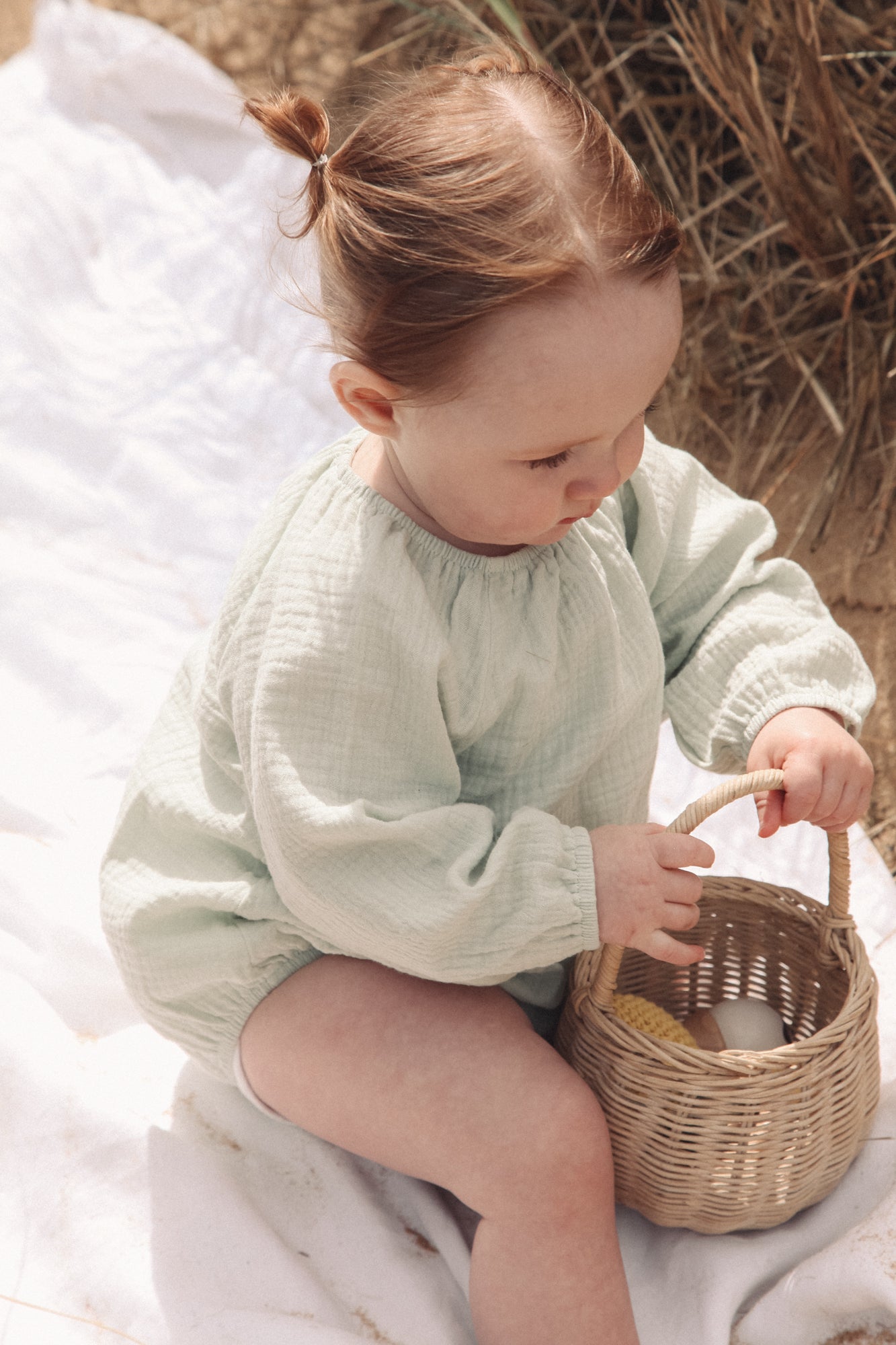 Light Sage Muslin Long Sleeve Romper