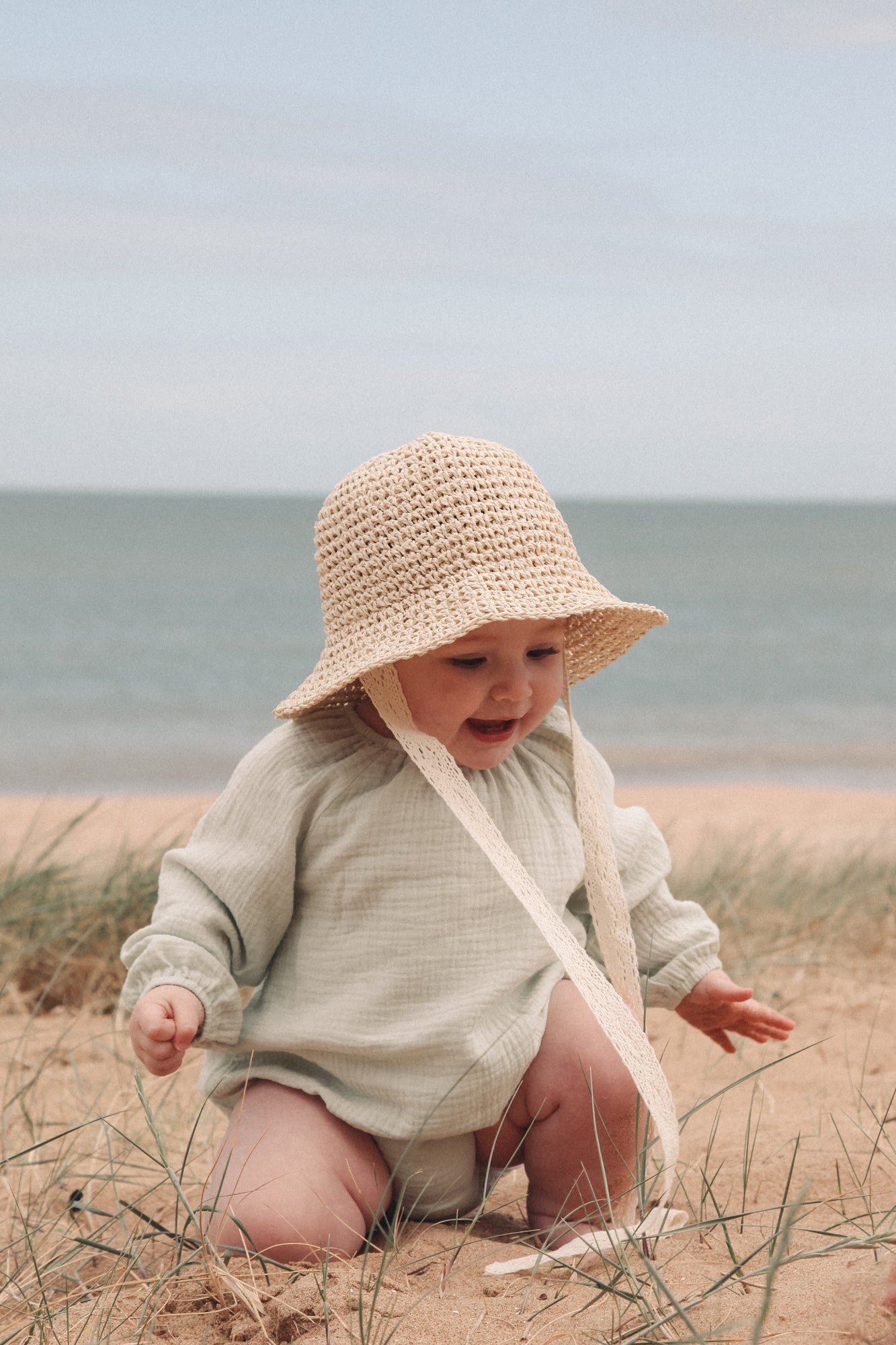 Light Sage Muslin Long Sleeve Romper