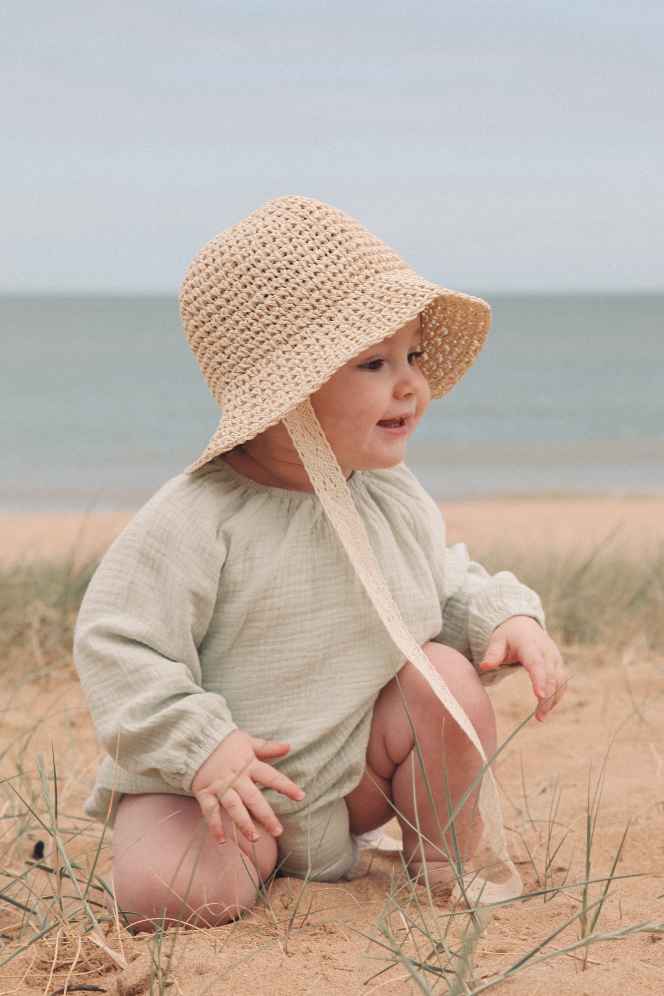 Light Sage Muslin Long Sleeve Romper